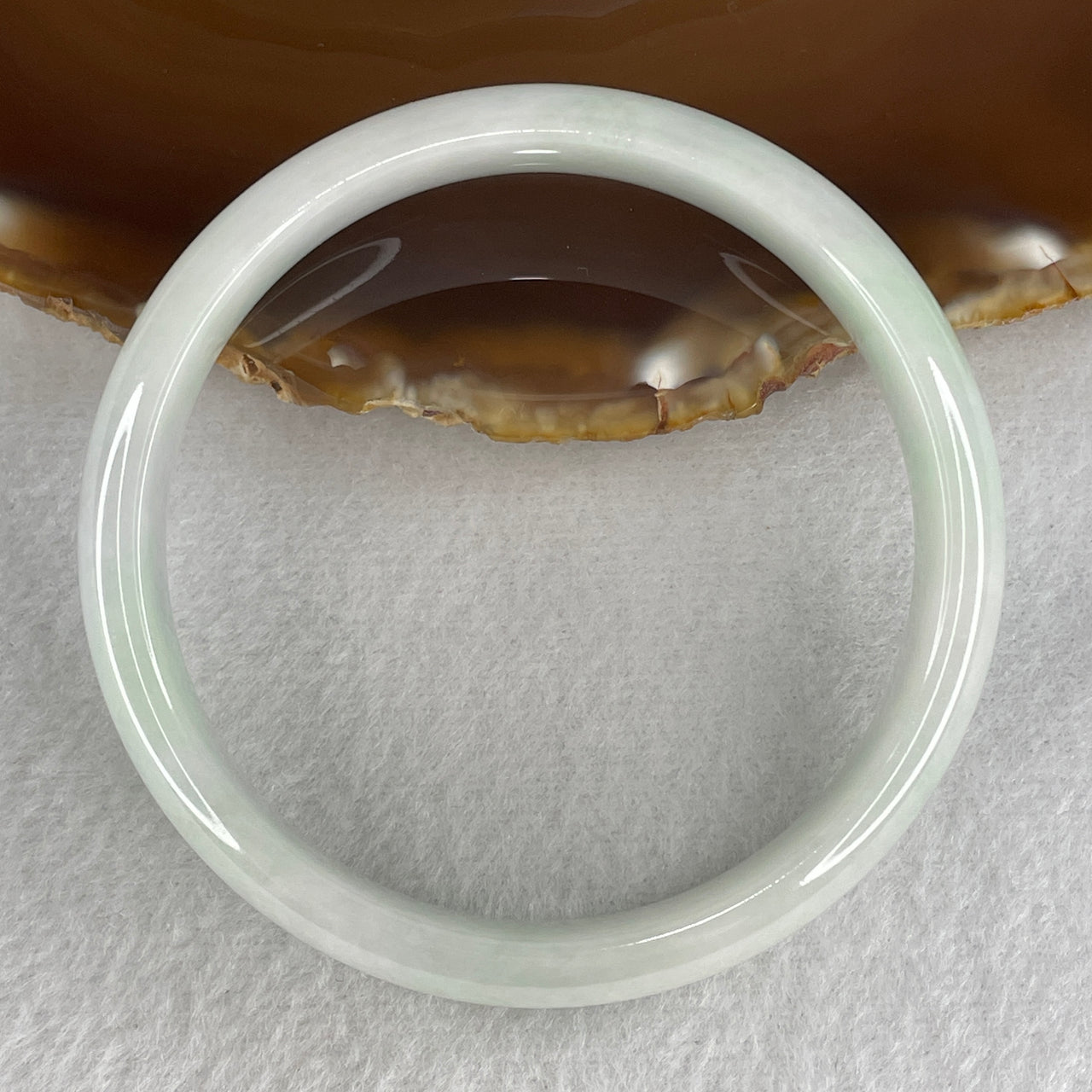 60.0mm Genuine Type A Jadeite Bangle - Large Size Faint Green Lavender Natural Jadeite Jewelry - 44.41g Wide Untreated Jade Bracelet for Women 12.4x6.5mm Wide (Slight Internal Lines)