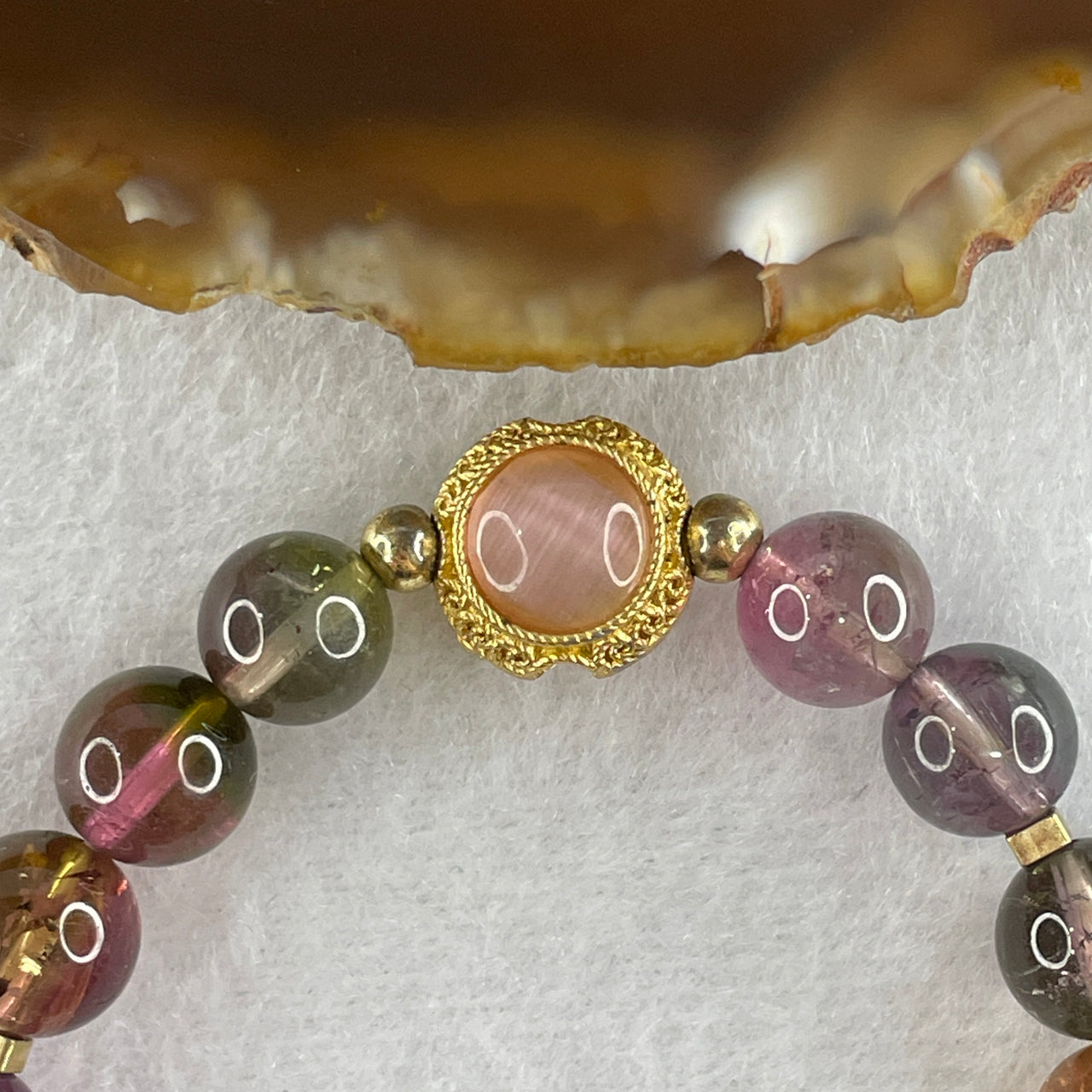 Very Good Grade Natural Tourmaline Crystal Beads with Charm Bracelet 19.74g 14cm 8.8mm 17Beads