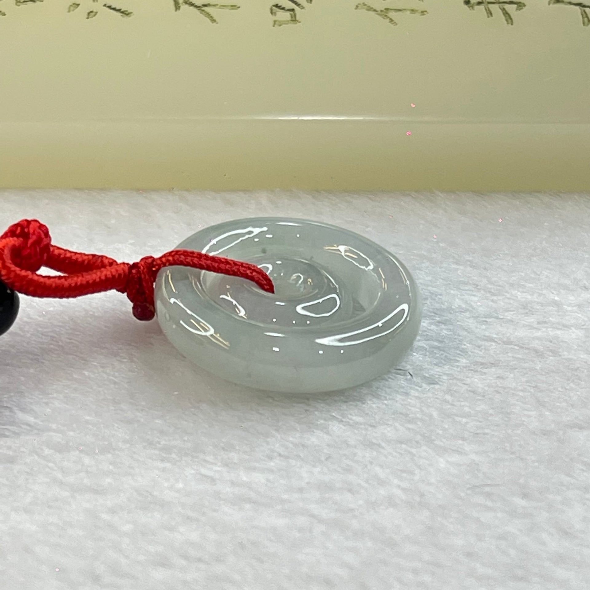 Type A Semi Icy Light Sky Blue Jadeite Double Ping An Kou Donut Necklace 5.43g 21.1 by 4.7mm / 11.7 by 4.2mm - Huangs Jadeite and Jewelry Pte Ltd