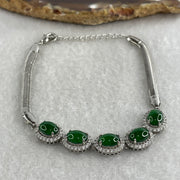 Natural Type A Omphacite Spicy Green Jadeite Cabochon Bracelet in S925 Silver | (7.76g | 16–18cm | 8.0 x 6.1 x 2.5mm x 5 Pcs | "Wǔ Fú Lín Mén" Five Blessings Anchor, Feng Shui Prosperity & Executive Charm Strand) - Huangs Jadeite and Jewelry Pte Ltd