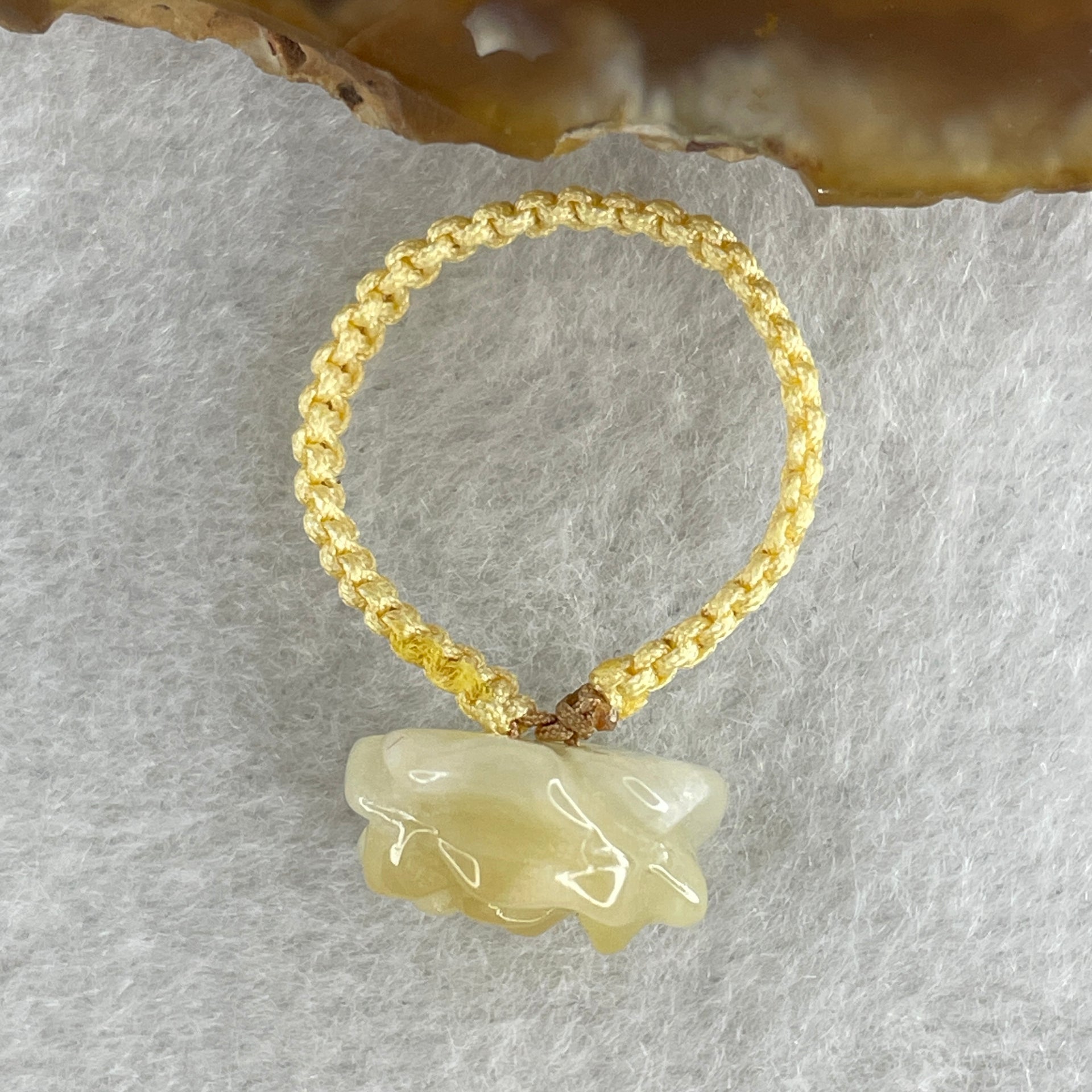 Natural Type A Light Yellow Jadeite Flower String Elastic Ring 2.75g 13.7 by 14.2 by 7.7mm US 7 HK 16.5 - Huangs Jadeite and Jewelry Pte Ltd