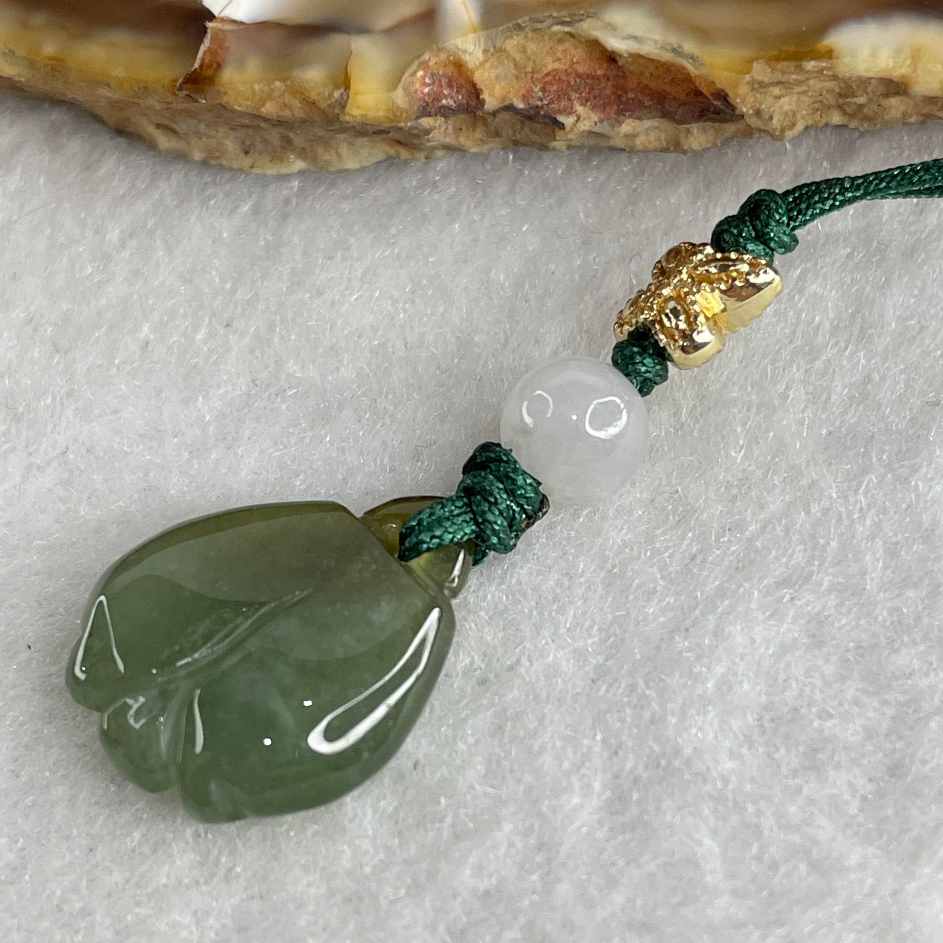 Natural Type A Semi Icy Green Jadeite Flower Charm 2.31g 16.8 by 13.3 by 4.3mm - Huangs Jadeite and Jewelry Pte Ltd