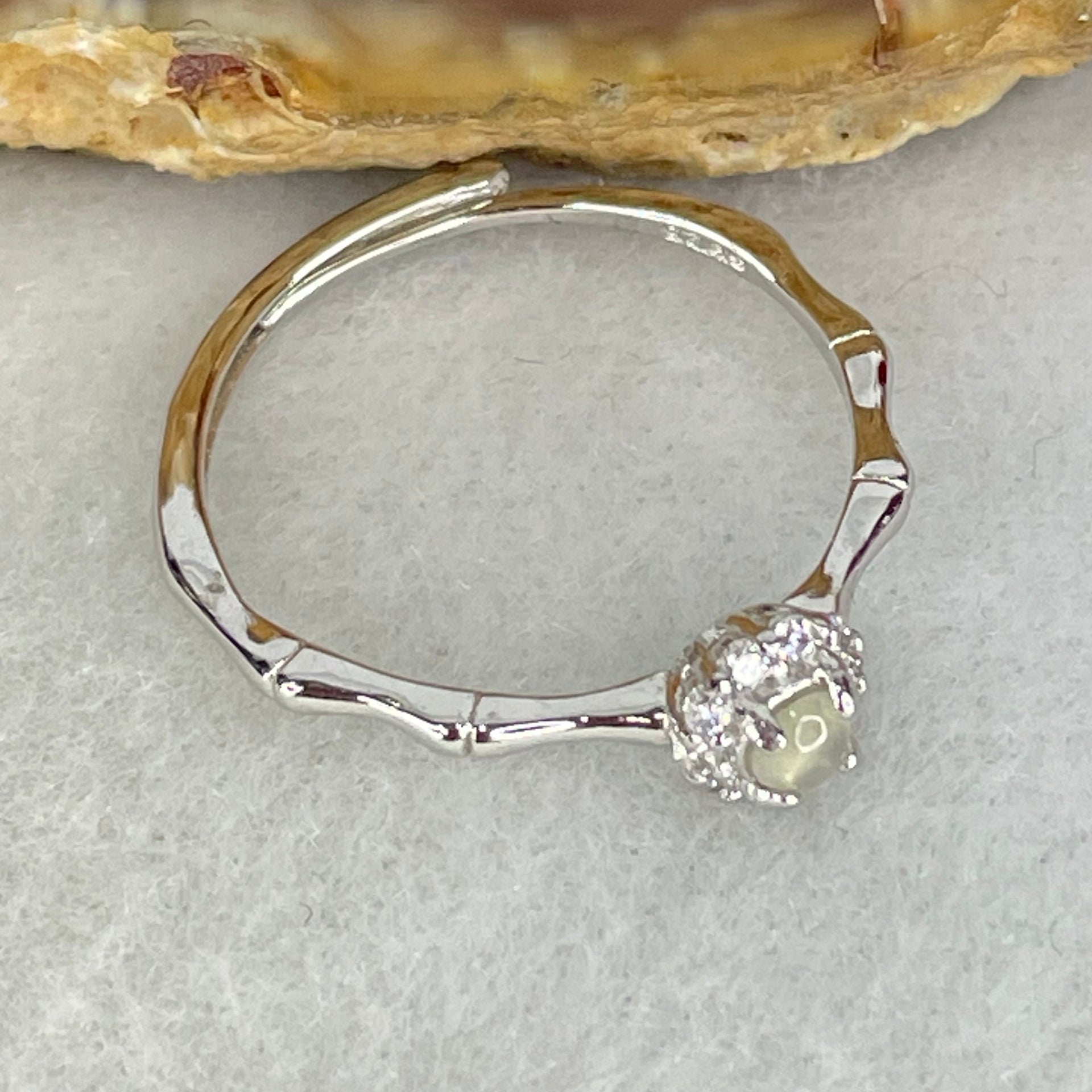 Type A Semi Icy Lavender Cabochon Jadeite in S925 Sliver Bamboo Ring (Adjustable Size) 1.05g 3.0 by 2.0mm - Huangs Jadeite and Jewelry Pte Ltd
