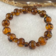Natural Dark Brownish Yellow Flower Amber Beads Bracelet 9.56g 15.5cm 10.8mm 14 Beads 5.9mm 14 Beads - Huangs Jadeite and Jewelry Pte Ltd