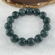 Type A Old Mine Dark Blueish Green Jadeite Beads Bracelet 69.38g 16.5cm 14.0mm 15 Beads - Huangs Jadeite and Jewelry Pte Ltd