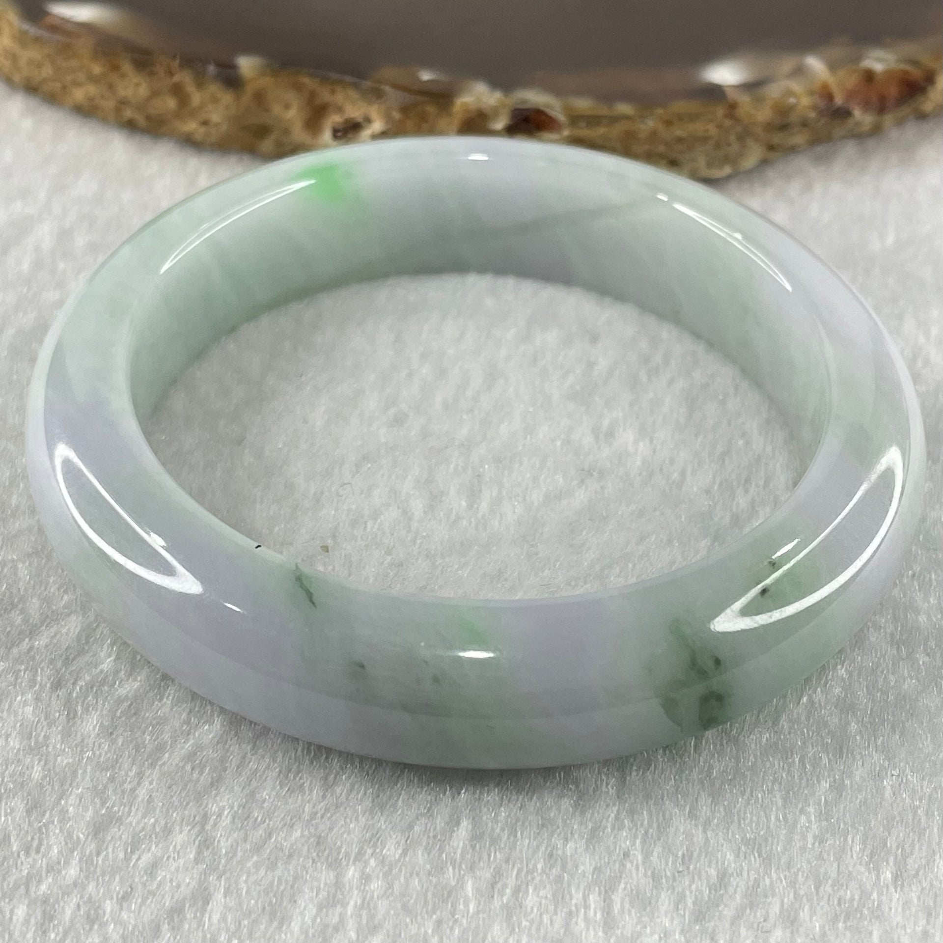 Type A Faint Lavender Green with Green Piao Hua Jadeite Bangle 48.66g Internal Diameter 51.2mm 11.9 by 8.7mm (Internal Lines) - Huangs Jadeite and Jewelry Pte Ltd