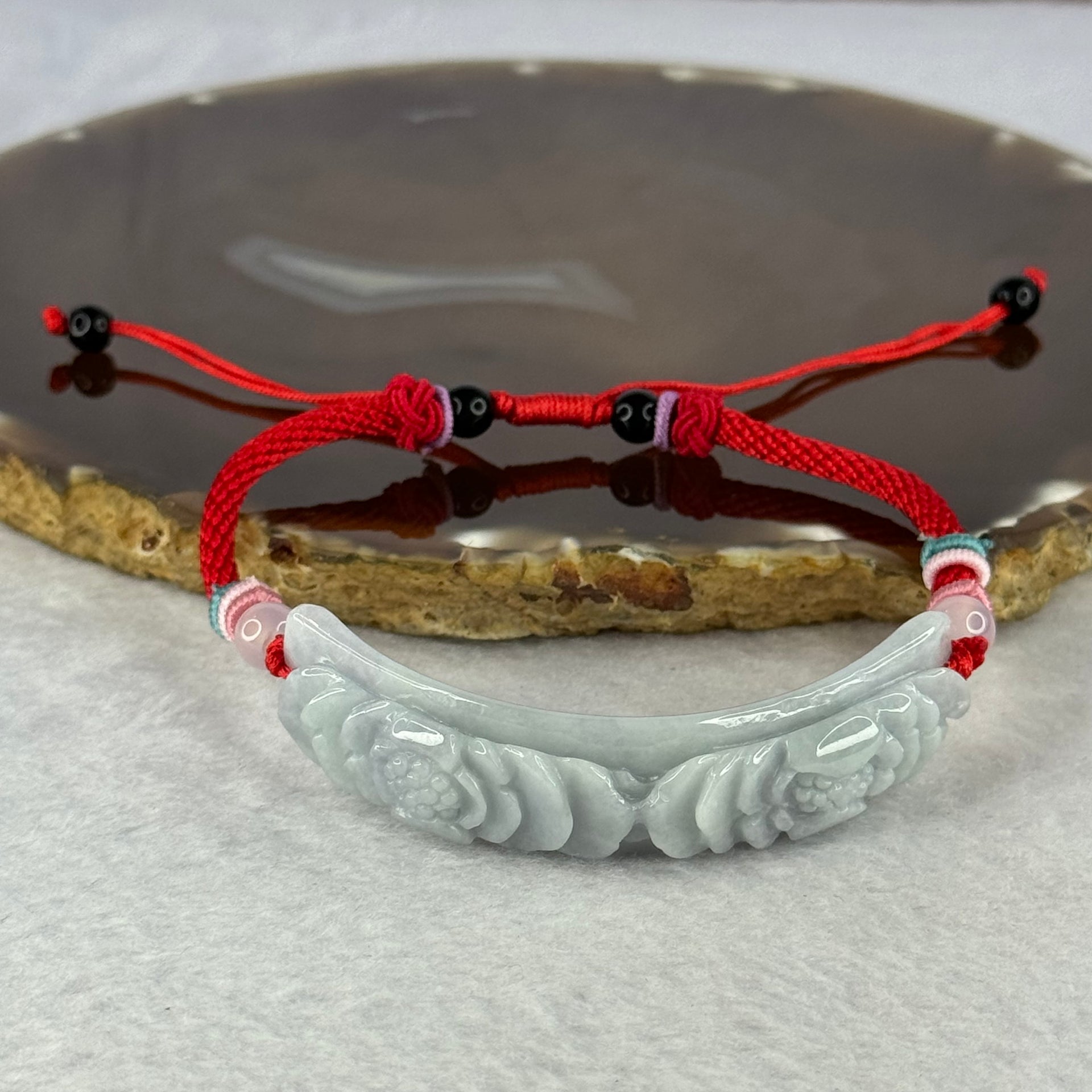 Type A Lavender Jadeite Double Lotus Flowers Bracelet 17.85g 59.0 by 14.8 by 7.2mm - Huangs Jadeite and Jewelry Pte Ltd