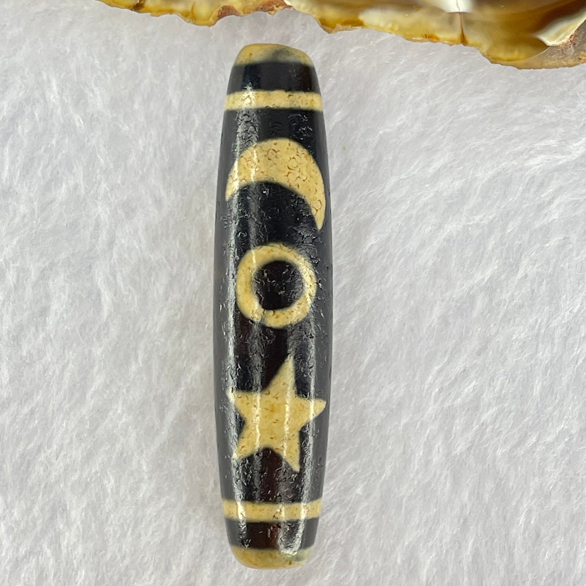 Natural Powerful Tibetan Old Oily Agate Cai Shen with Moon Sun Star Dzi Bead Heavenly Master (Tian Zhu) 财神长天珠 16.79g 58.2 by 13.6mm - Huangs Jadeite and Jewelry Pte Ltd