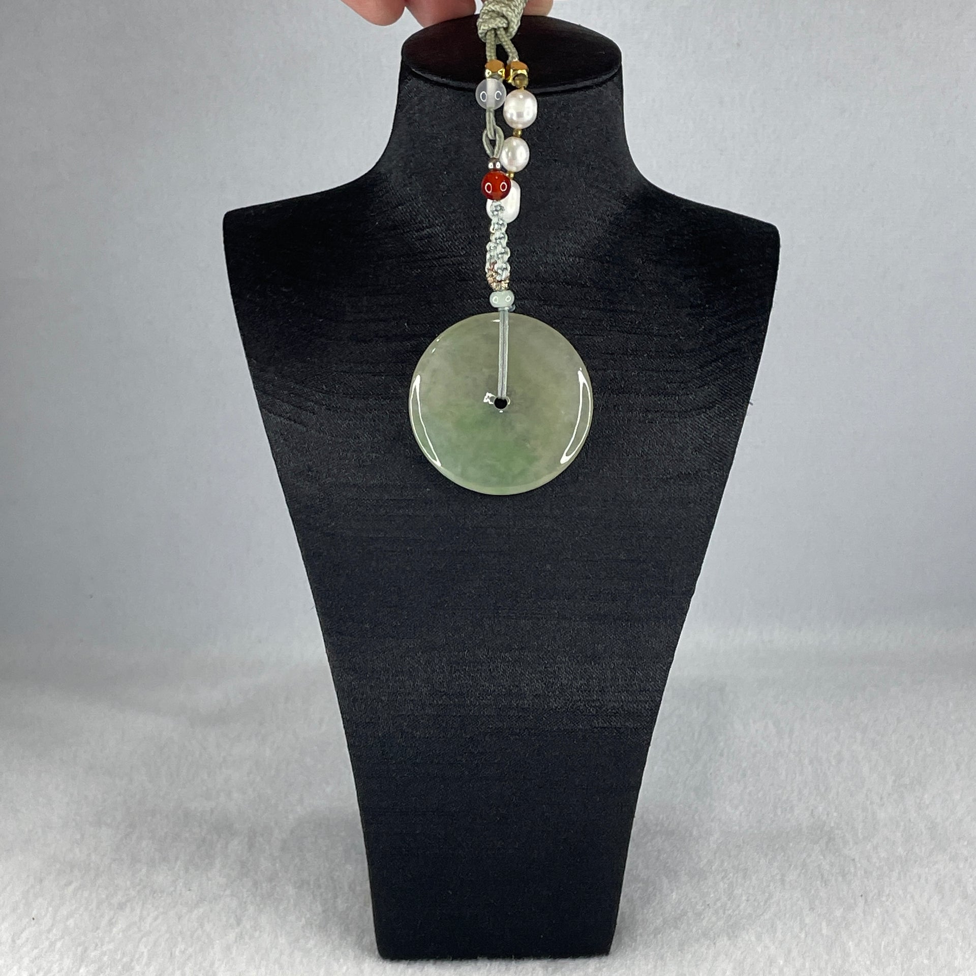 Grand Master Natural Semi Icy Light Green Jadeite Ping An Kou Pendant 20.36g 39.2 by 5.7mm - Huangs Jadeite and Jewelry Pte Ltd
