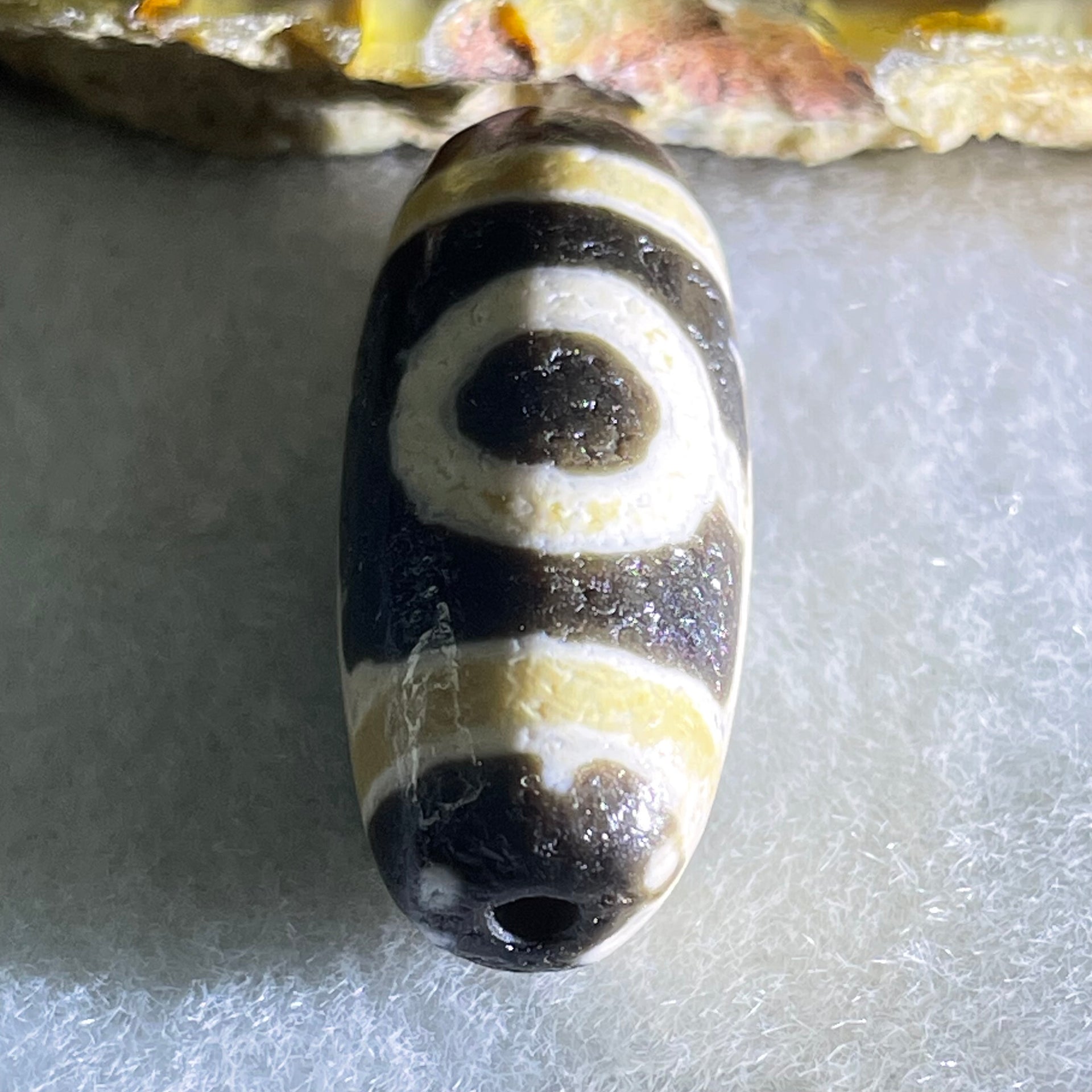 Natural Powerful Tibetan Old Oily Agate 2 Eyes Dzi Bead Heavenly Master (Tian Zhu) 二眼天诛 5.74g 27.3 by 11.6mm - Huangs Jadeite and Jewelry Pte Ltd