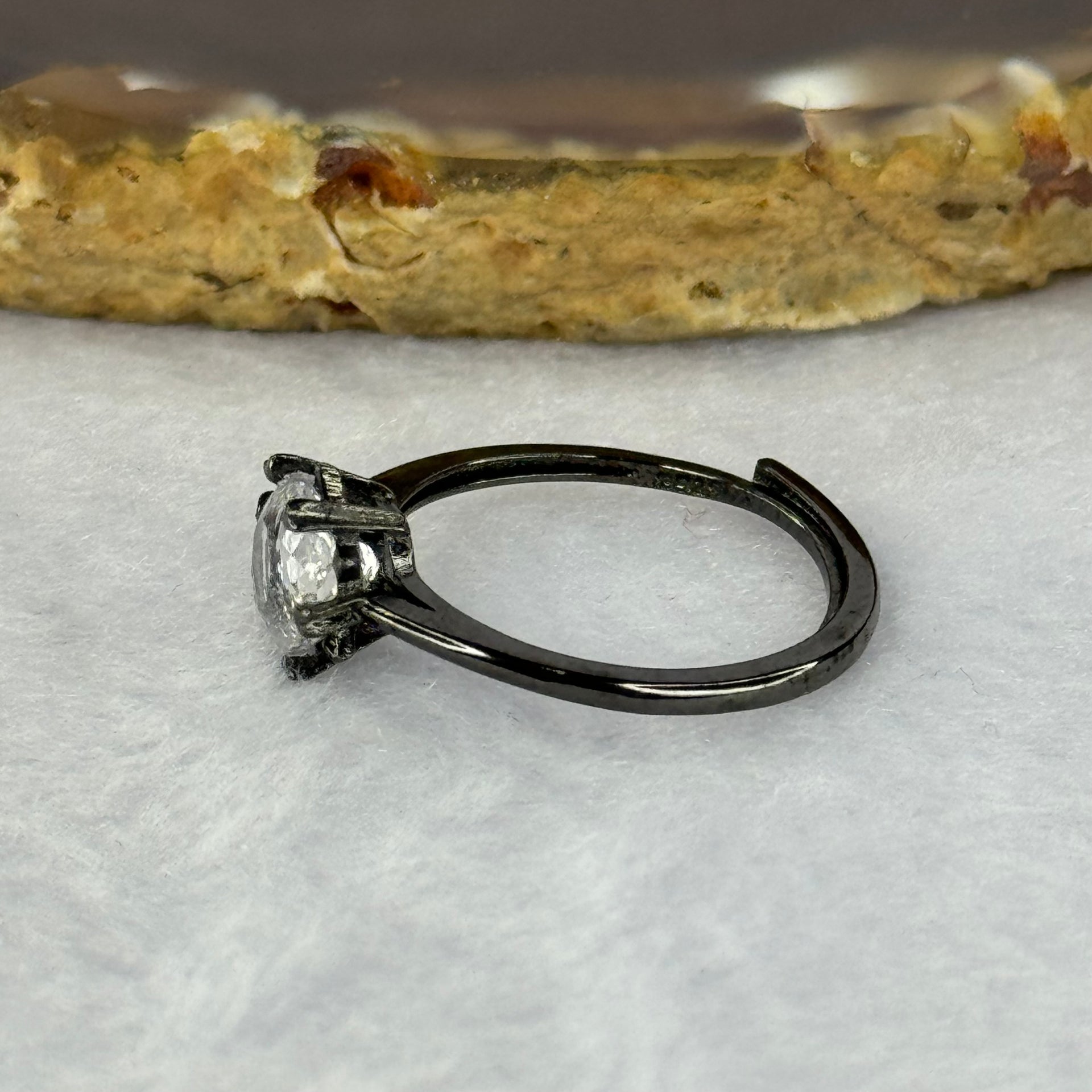 Cubic Zirconia in 925 Sliver Black Colour Ring (Adjustable Size) 1.31g 7.2 by 7.2 by 5.3mm - Huangs Jadeite and Jewelry Pte Ltd