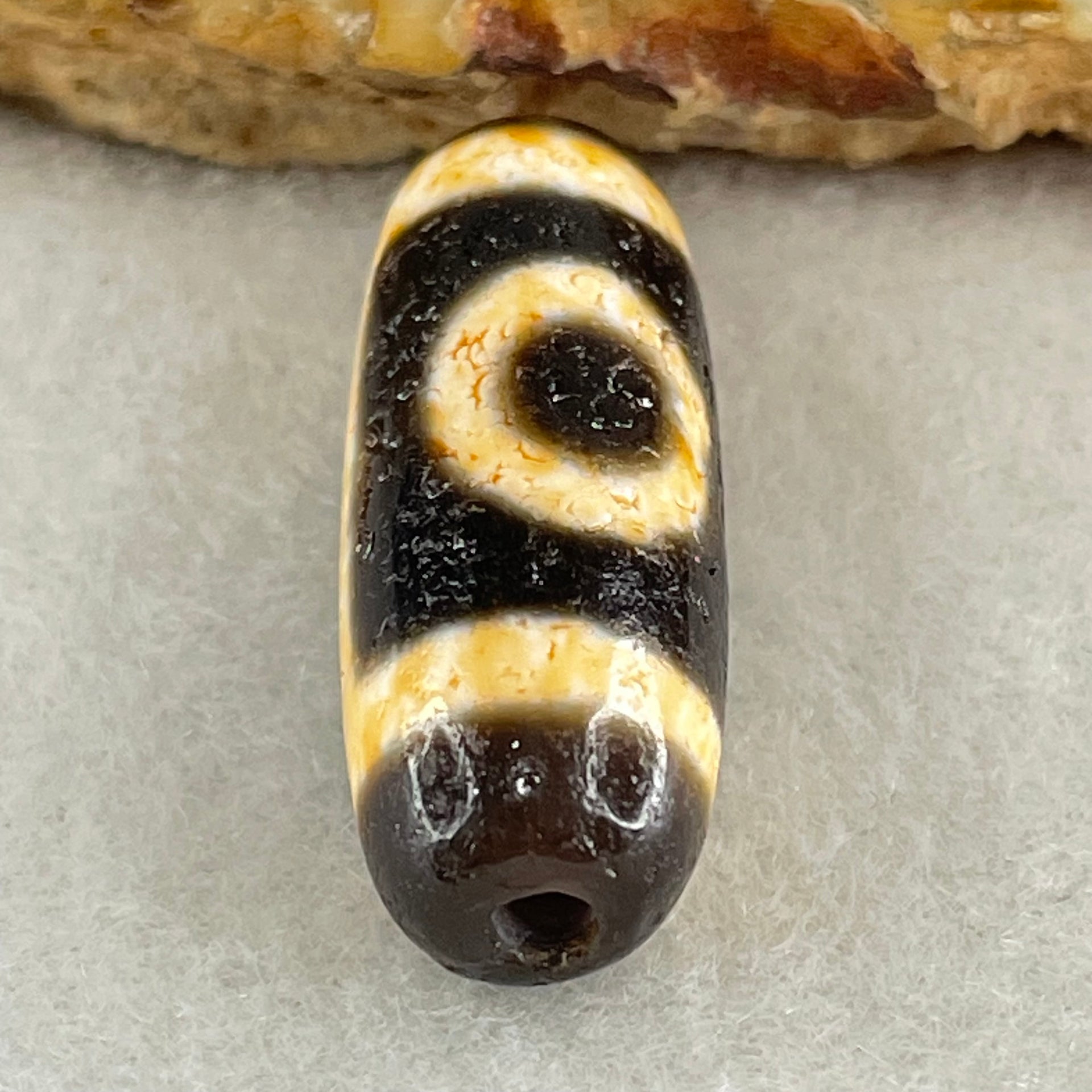 Natural Powerful Tibetan Old Oily Agate 2 Eyes Dzi Bead Heavenly Master (Tian Zhu) 二眼天诛 4.21g 26.7 by 10.2mm - Huangs Jadeite and Jewelry Pte Ltd
