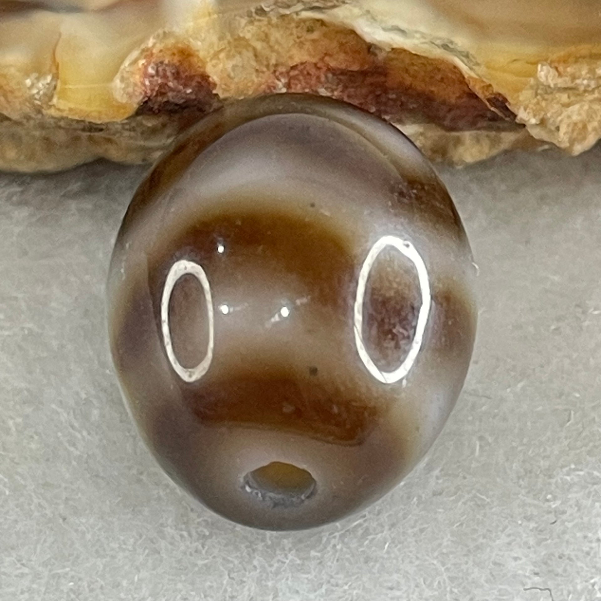Natural Powerful Tibetan Old Oily Agate Water Wave Daluo Amulet (Tian Zhu) Dzi Bead 2.95g 13.9 by 12.3mm - Huangs Jadeite and Jewelry Pte Ltd