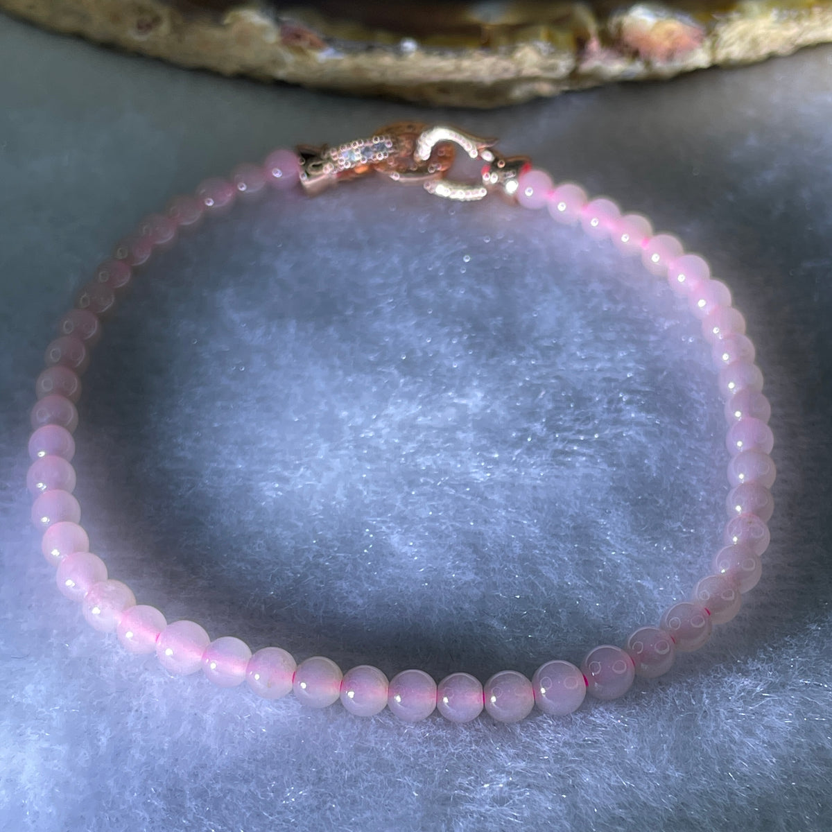 Natural Type A Semi-Icy Pink Jadeite Bracelet | 17cm Delicate 3.8mm Round Genuine Pink Jade Bead Strand with Rose Gold Clasp (5.30g 48 Beads) - Huangs Jadeite and Jewelry Pte Ltd