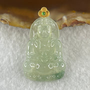 18K 750 Yellow Gold Type A Natural Icy Light Green with Blueish Green Piao Hua Flora Jadeite Guan Yin Pendant 3.58g 27.3 by 19.1 by 3.8mm - Huangs Jadeite and Jewelry Pte Ltd