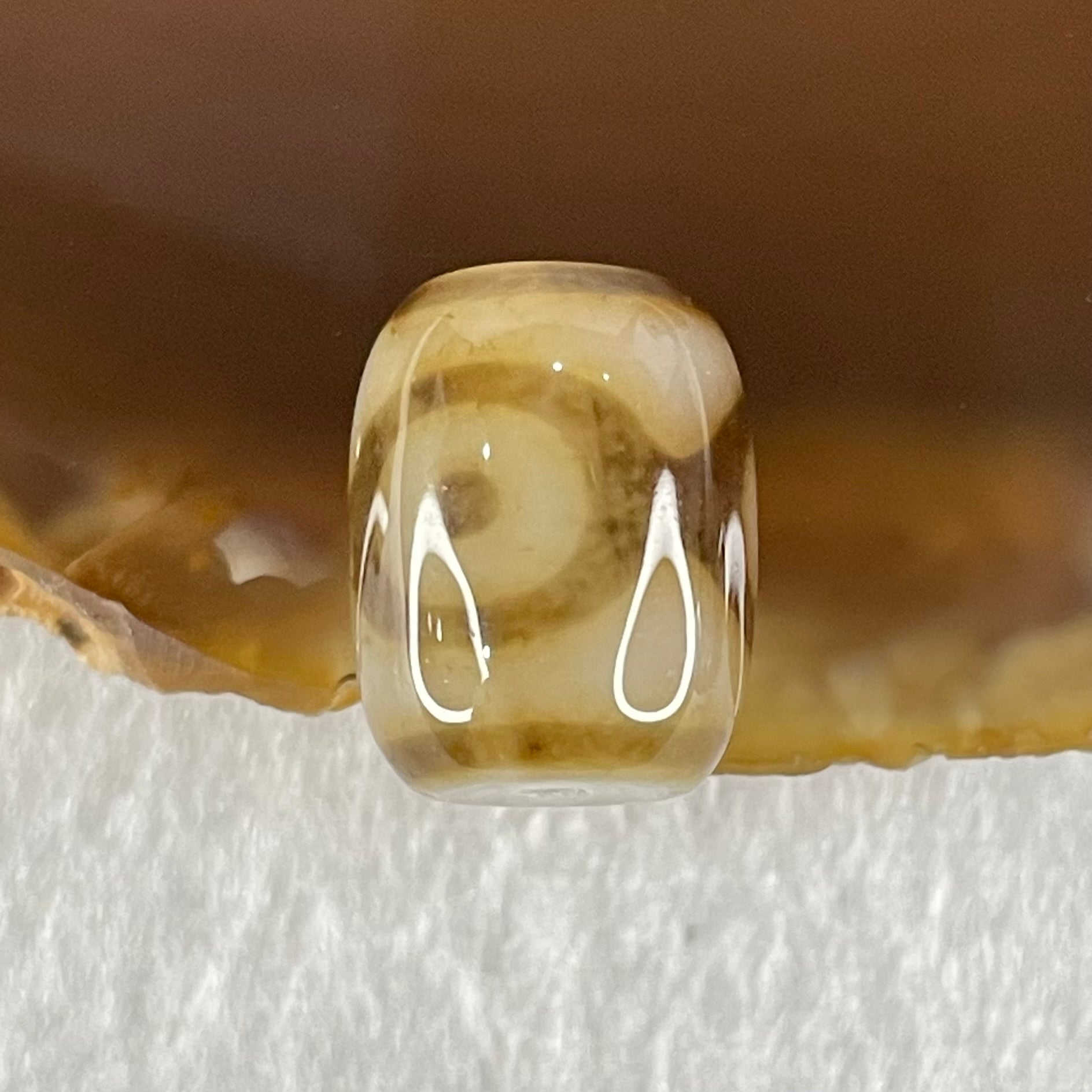 Natural Powerful Tibetan Old Oily Dark and Light Brown Agate 3 Eyes Dzi Bead Heavenly Master (Tian Zhu) 三眼天诛 2.74g 13.7 by 10.7mm - Huangs Jadeite and Jewelry Pte Ltd