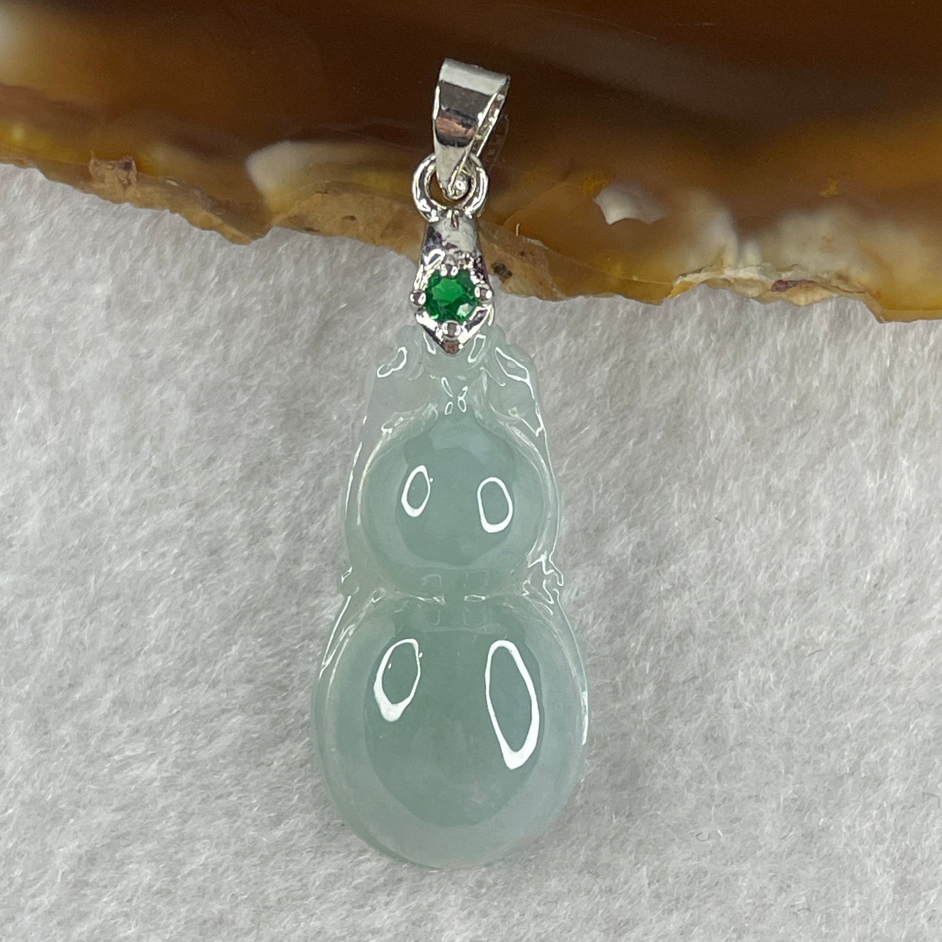 Natural Type A Semi Icy Lavender Jadeite Calabash Hulu Pendant in Stainless Steel Clasp 3.61g 25.3 by 13.2 by 6.8mm - Huangs Jadeite and Jewelry Pte Ltd