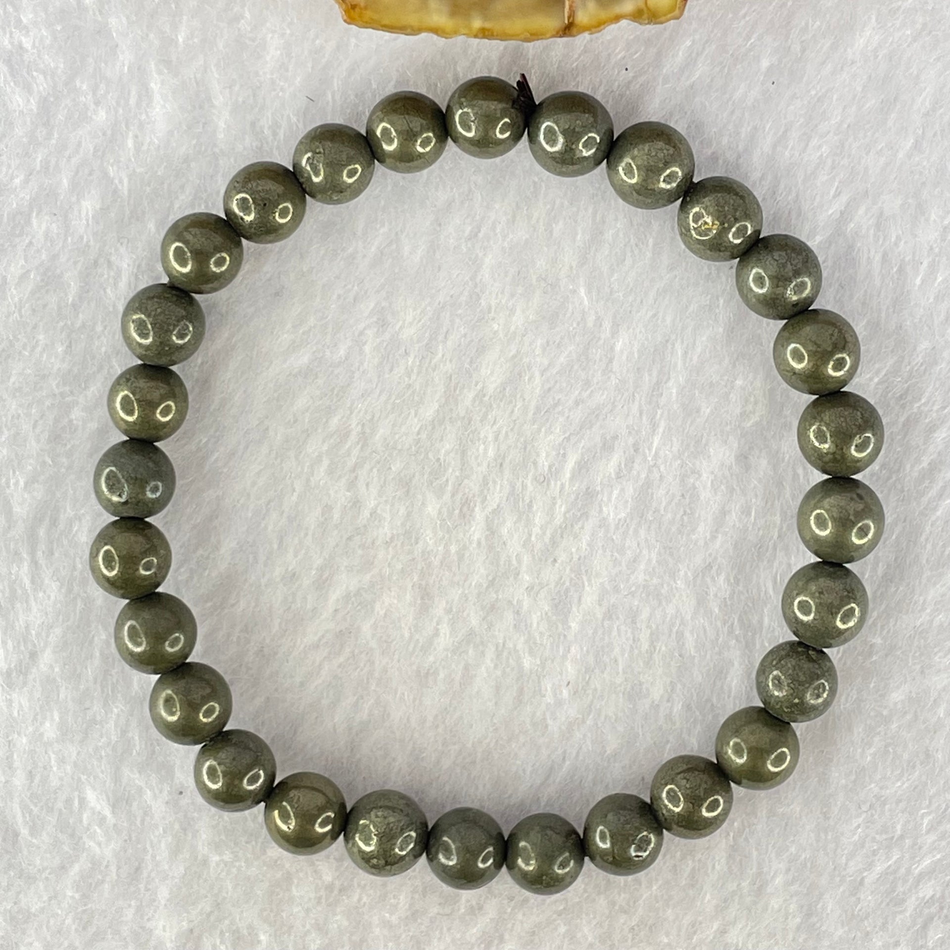 Natural Pyrite Beads Bracelet 天然黄铁矿手链 13.81g 15cm 6.6mm 28 Beads - Huangs Jadeite and Jewelry Pte Ltd
