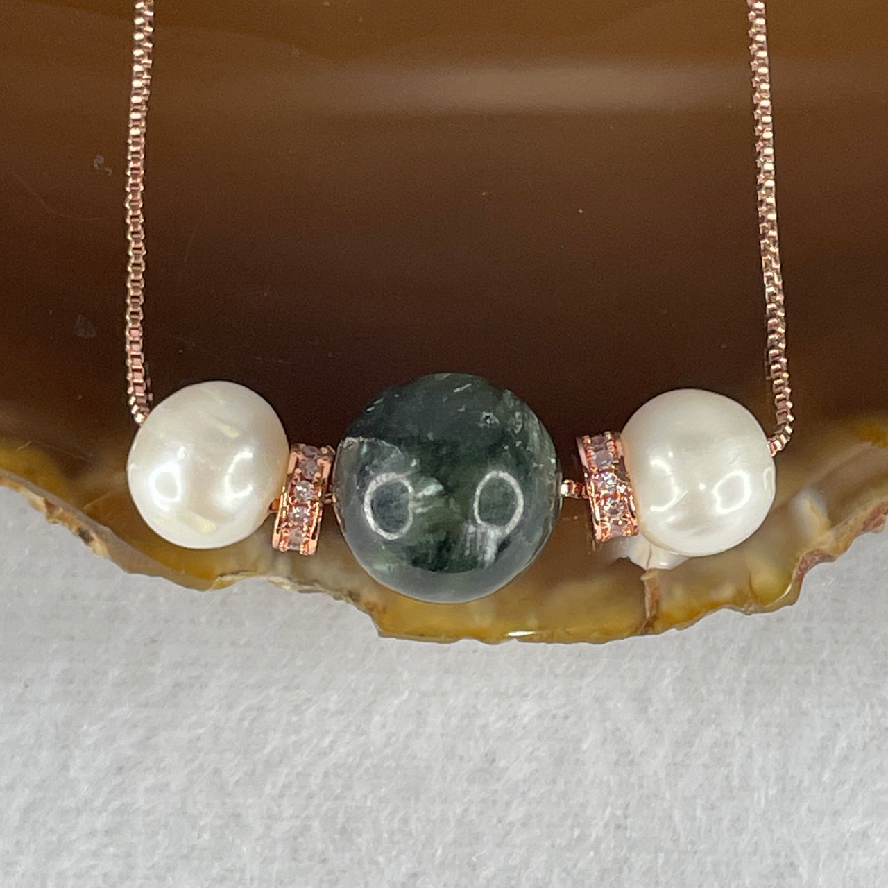 Natural Green Seraphinite Bead with Faux Pearl Necklace 7.11g 42cm 12.4mm 1 Bead - 8.6m 2 Beads - Huangs Jadeite and Jewelry Pte Ltd