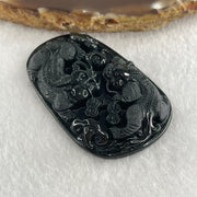 Type A Opaque to Partial Translucent Black Omphacite Jadeite Pixiu Pair with Coins Pendant 25.77g 57.1 by 35.4 by 9.2mm - Huangs Jadeite and Jewelry Pte Ltd