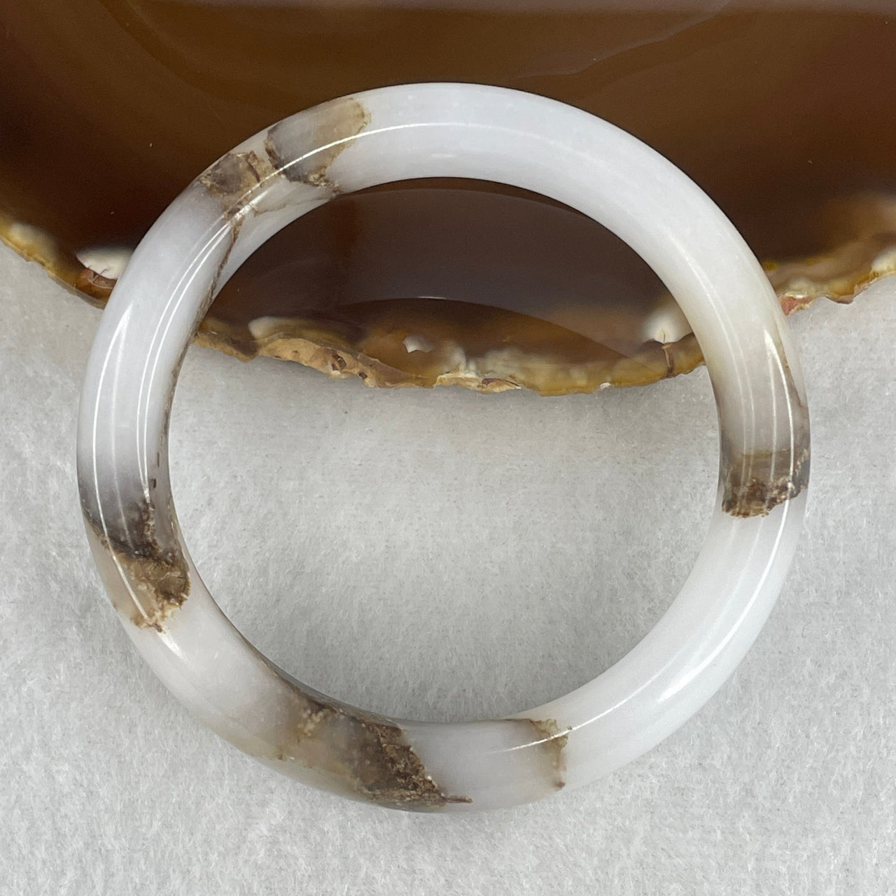 Natural White & Brown Montana Moss Agate Bangle | Full-Eternity Armlet & Grounding Talisman (61.09g 14.8 by 8.4mm | 55.4mm Inner Diameter | Perfect)