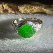 Type A Burmese Jade Jadeite Pixiu Head in 18k white gold with white sapphires and diamonds 4.17g pixiu head 9.0 by 11.0 by 2.0mm inner diameter 17.4mm US7 HK15 with NGI Cert - Huangs Jadeite and Jewelry Pte Ltd