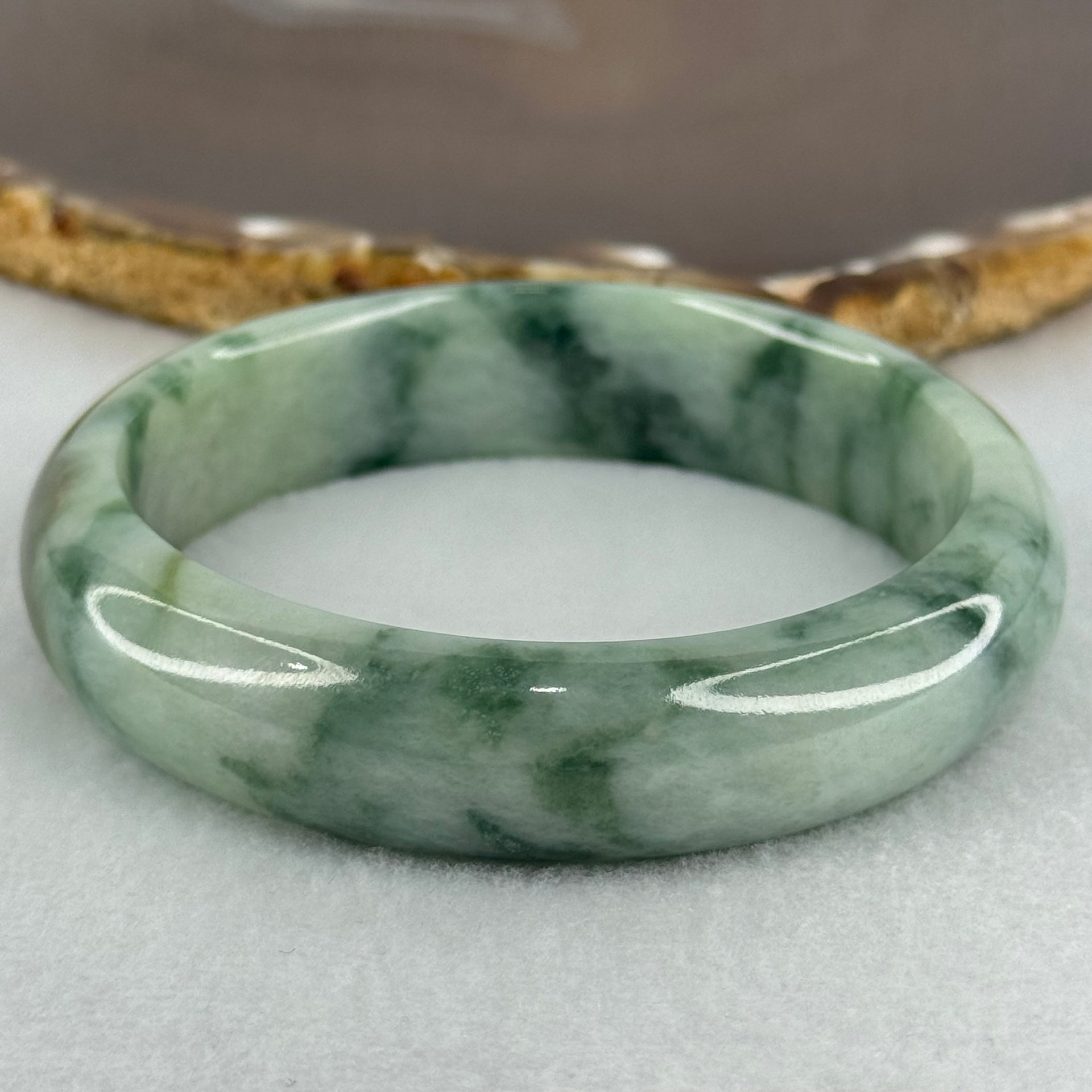 Type A Light Green with Dark Green Piao and Brown Patch Jadeite Bangle Internal Diameter 58.7mm 65.92g 14.9 by 8.5mm (Slight Internal Lines) - Huangs Jadeite and Jewelry Pte Ltd