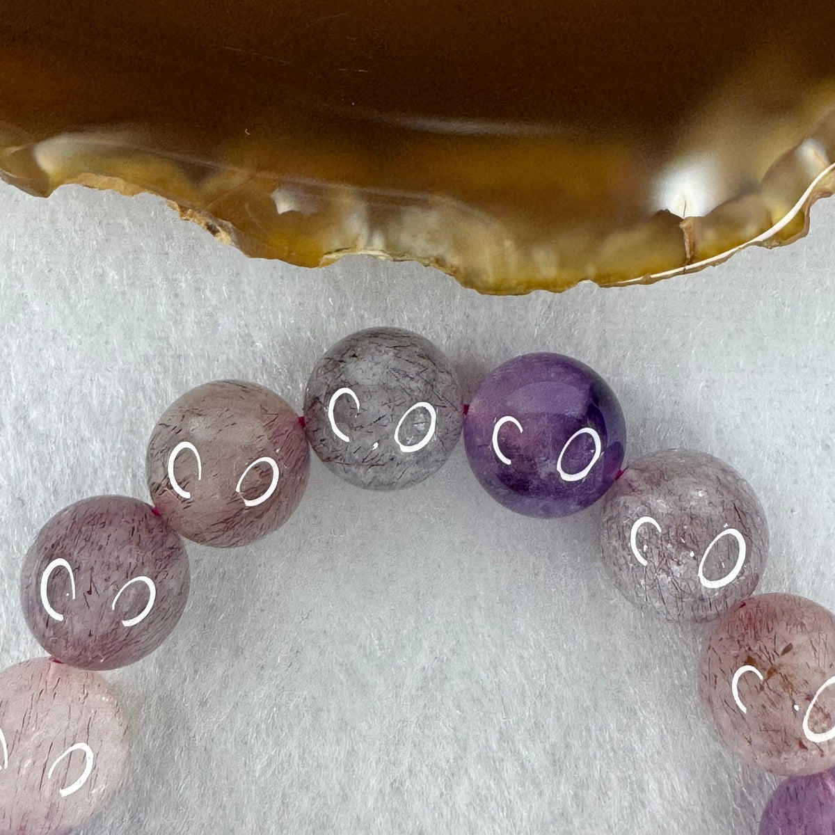 Certified Above Average Grade Natural Super 7 Crystal Beads Bracelet | 11.2mm Sacred 7-Mineral Synergy Statement Power (34.51g | 16cm Wrist Sizing | 18 Beads)