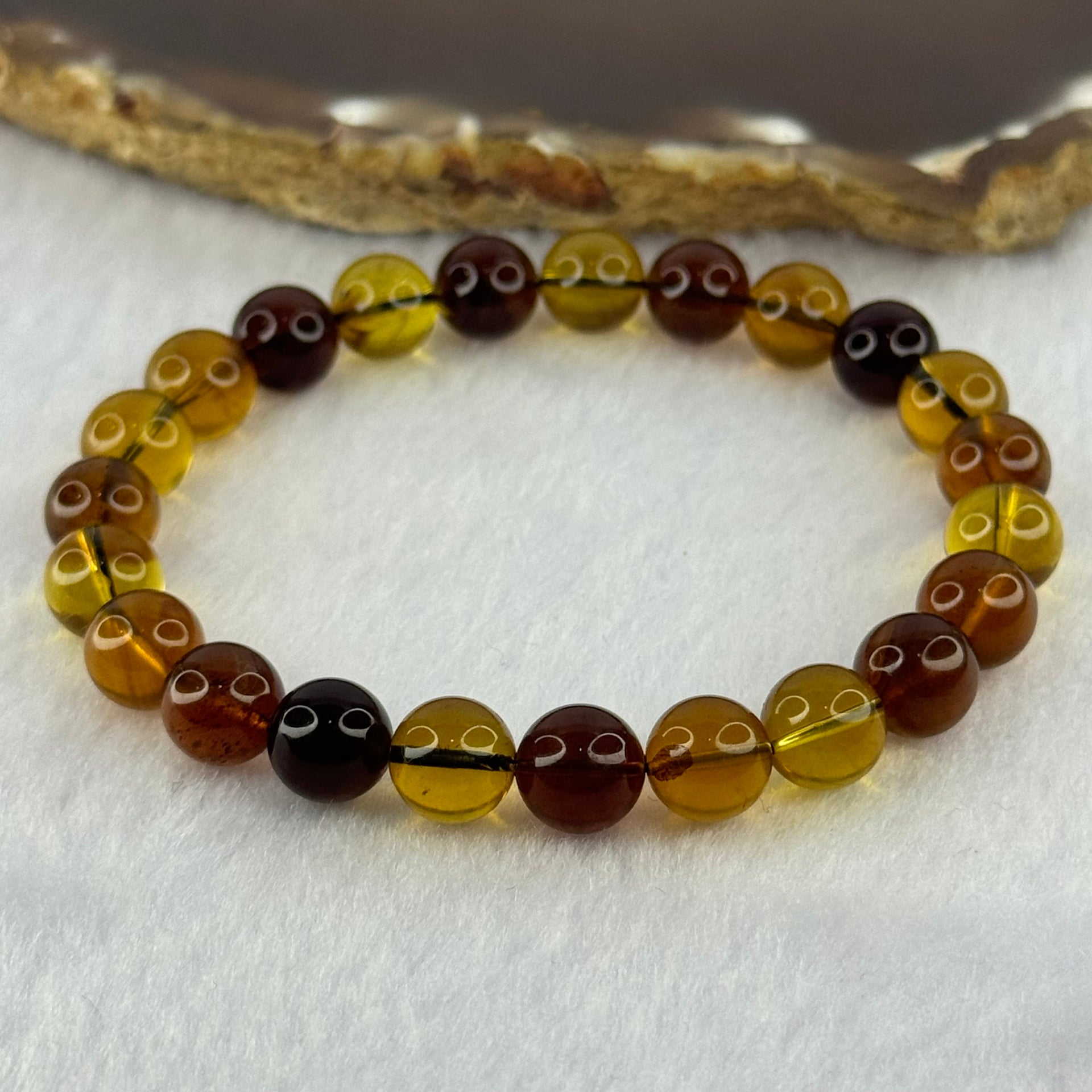 Natural Mixed Color Amber Beads Bracelet 6.49g 15.5cm 8.1mm 23 Beads - Huangs Jadeite and Jewelry Pte Ltd