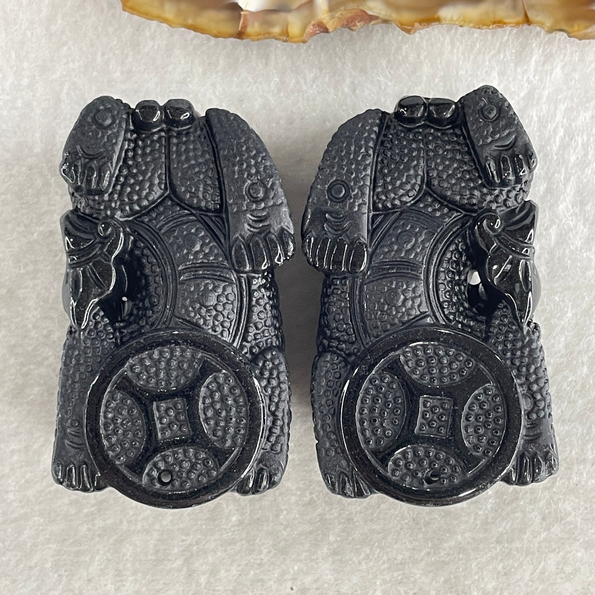Certified Natural Type A Black Omphacite Jadeite Pixiu pair Pendant Each About 62.82g 49.5 by 28.0 by 21.6mm And 58.24g 50.2 by 28.5 by 19.9mm - Huangs Jadeite and Jewelry Pte Ltd