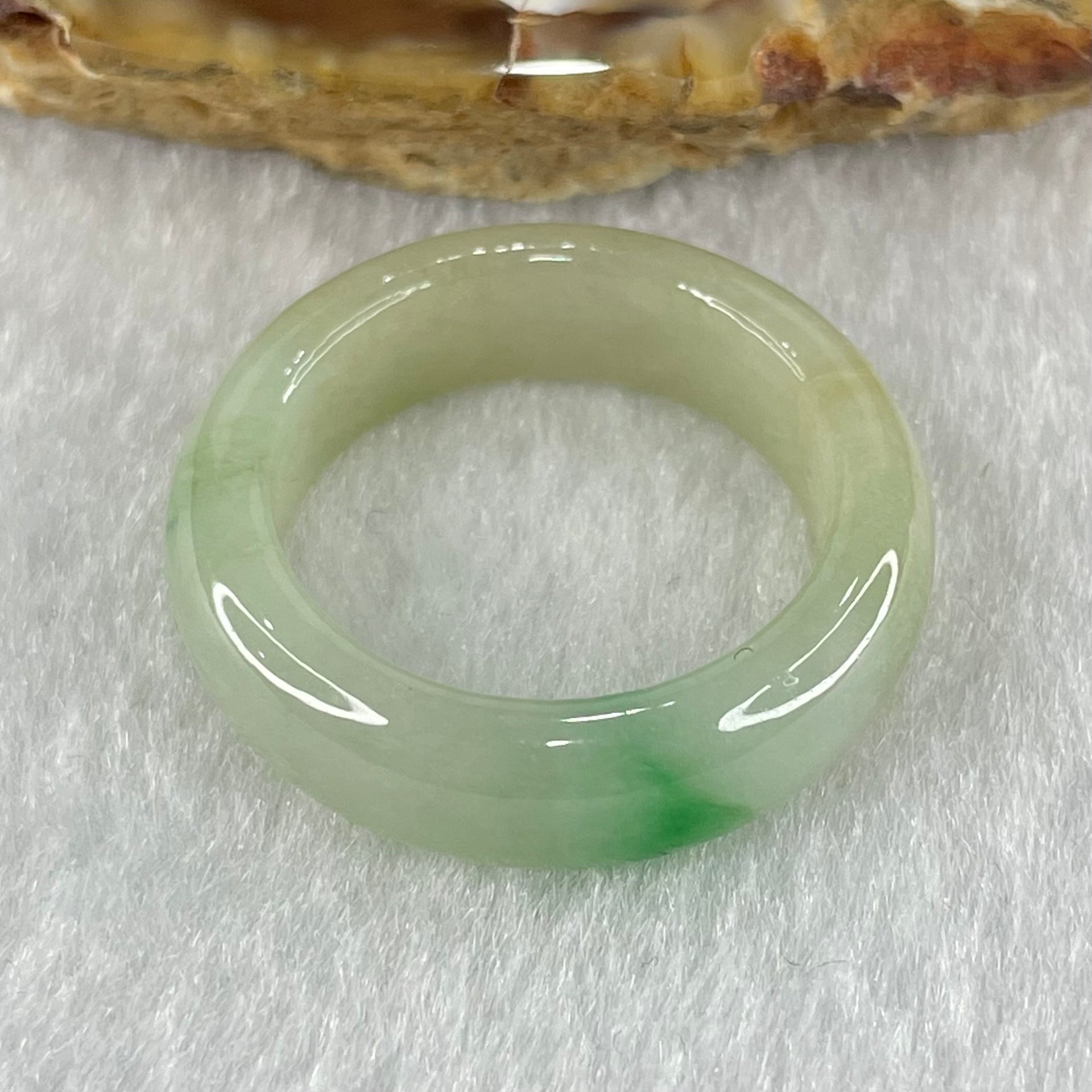 Type A Light Yellowish Green Lavender with Spicy Green Piao Hua Jadeite Ring 4.50g 6.6 by 3.7mm US8.4 HK18.6 - Huangs Jadeite and Jewelry Pte Ltd