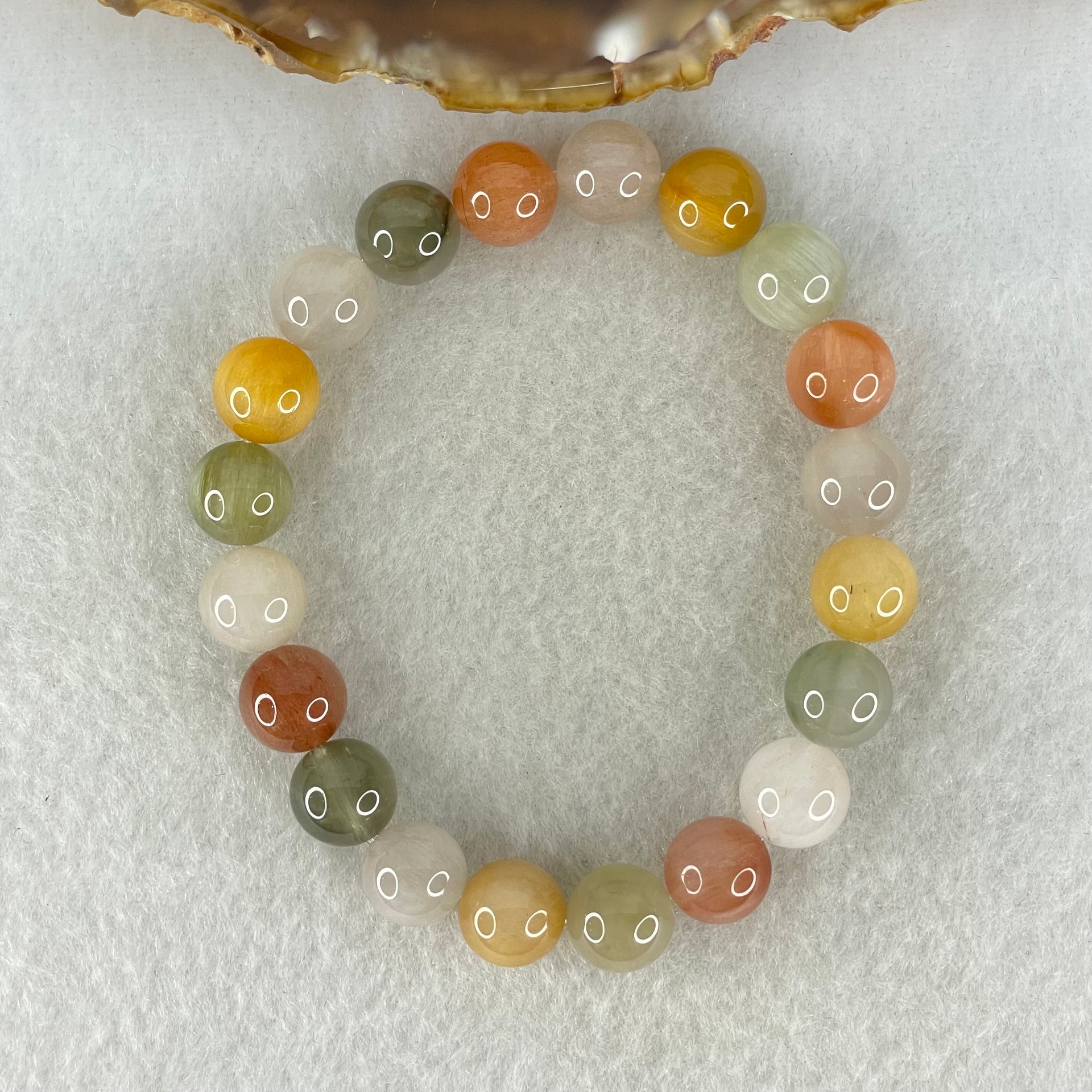 Above Average Grade Natural Muti Colour Rabbit Hair Rutilated Quartz Beads Bracelet 24.92g 16cm 9.8mm 20 Beads - Huangs Jadeite and Jewelry Pte Ltd