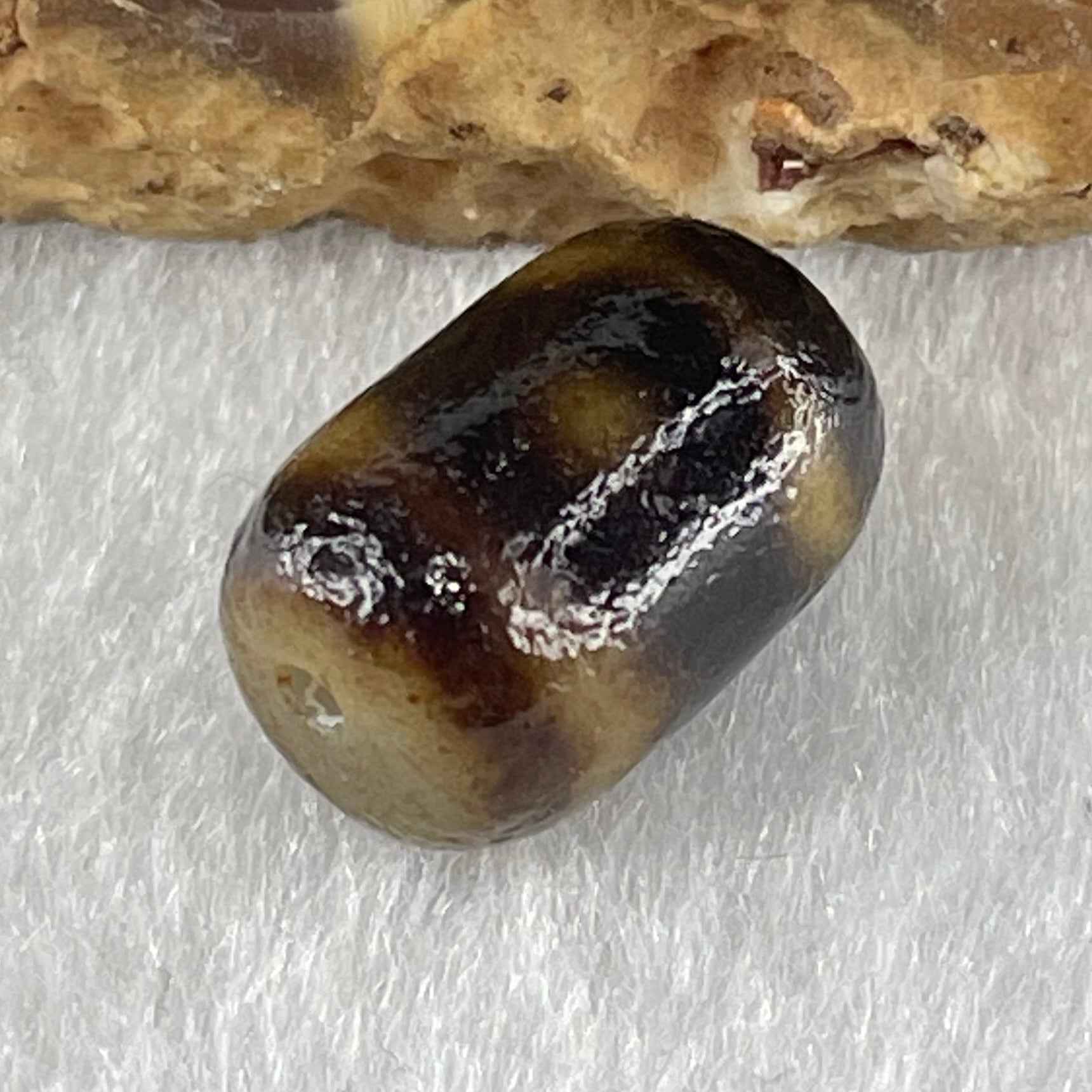 Natural Powerful Tibetan Old Oily Agate 3 Eyes Dzi Bead Heavenly Master (Tian Zhu) 三眼天诛 1.66g 12.9 by 8.8mm - Huangs Jadeite and Jewelry Pte Ltd