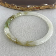 Certified Natural Type A Near White & Yellowish Green Jadeite Bangle | 60.0mm Inner Diameter (19.81g 5.2x6.8mm | External Line | Abundance & Pure Heart Harmony) - Huangs Jadeite and Jewelry Pte Ltd