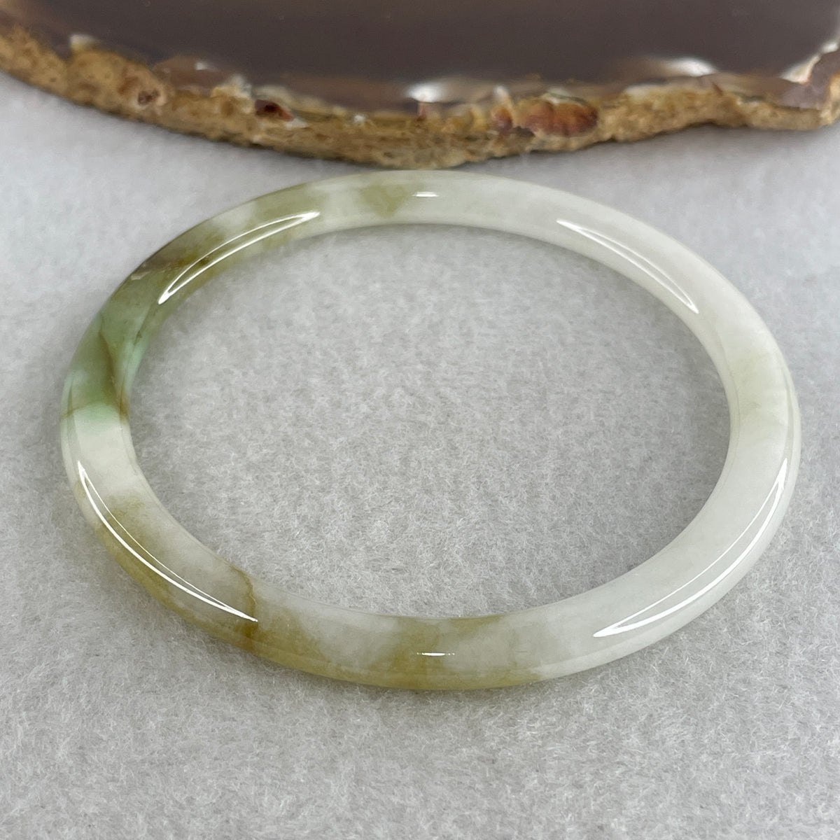 Certified Natural Type A Near White & Yellowish Green Jadeite Bangle | 60.0mm Inner Diameter (19.81g 5.2x6.8mm | External Line | Abundance & Pure Heart Harmony) - Huangs Jadeite and Jewelry Pte Ltd