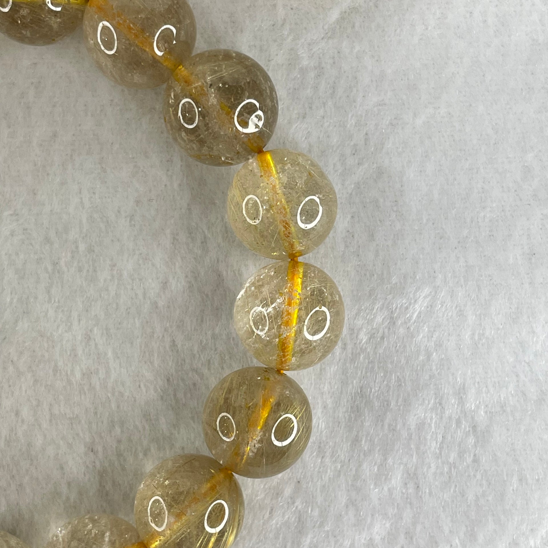 Average Grade Natural Golden Rutilated Quartz Beads Bracelet 53.12g 17cm 13.9mm 15 Beads - Huangs Jadeite and Jewelry Pte Ltd