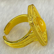 Natural Butterscotch Amber in  Sliver Gold Color Ring (Adjustable Size) 7.58g 10.7 by 6.5 by 3.5mm - Huangs Jadeite and Jewelry Pte Ltd