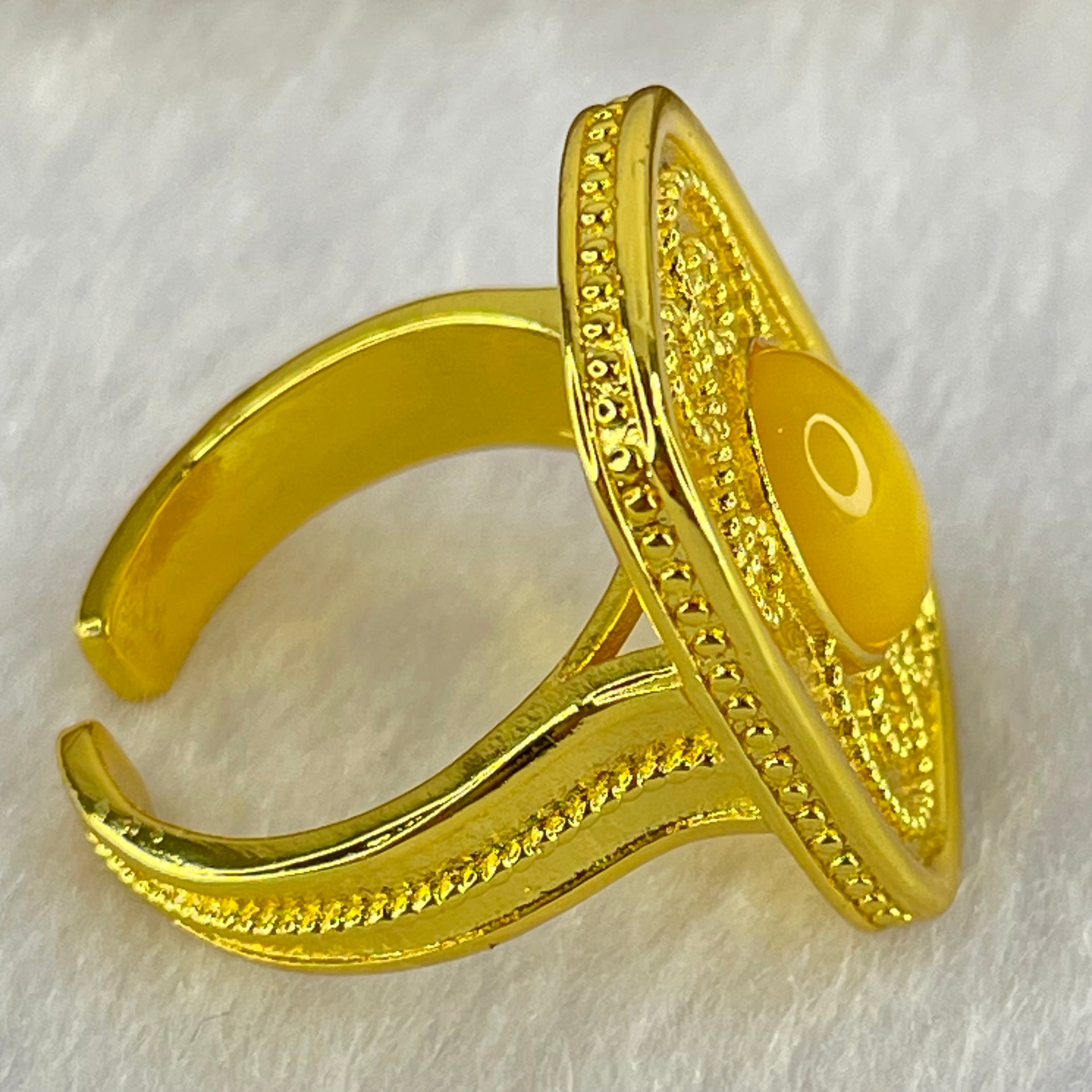 Natural Butterscotch Amber in  Sliver Gold Color Ring (Adjustable Size) 7.58g 10.7 by 6.5 by 3.5mm - Huangs Jadeite and Jewelry Pte Ltd