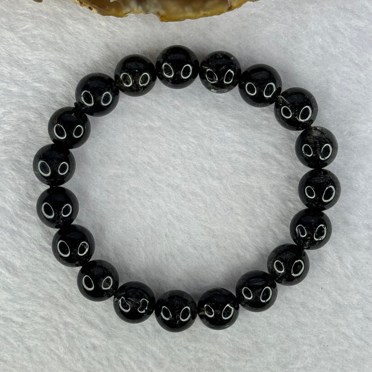 Natural Black Rutilated Quartz Beads Bracelet 天然黑发水晶手链 28.09g 16cm 10.4mm 19 Beads - Huangs Jadeite and Jewelry Pte Ltd