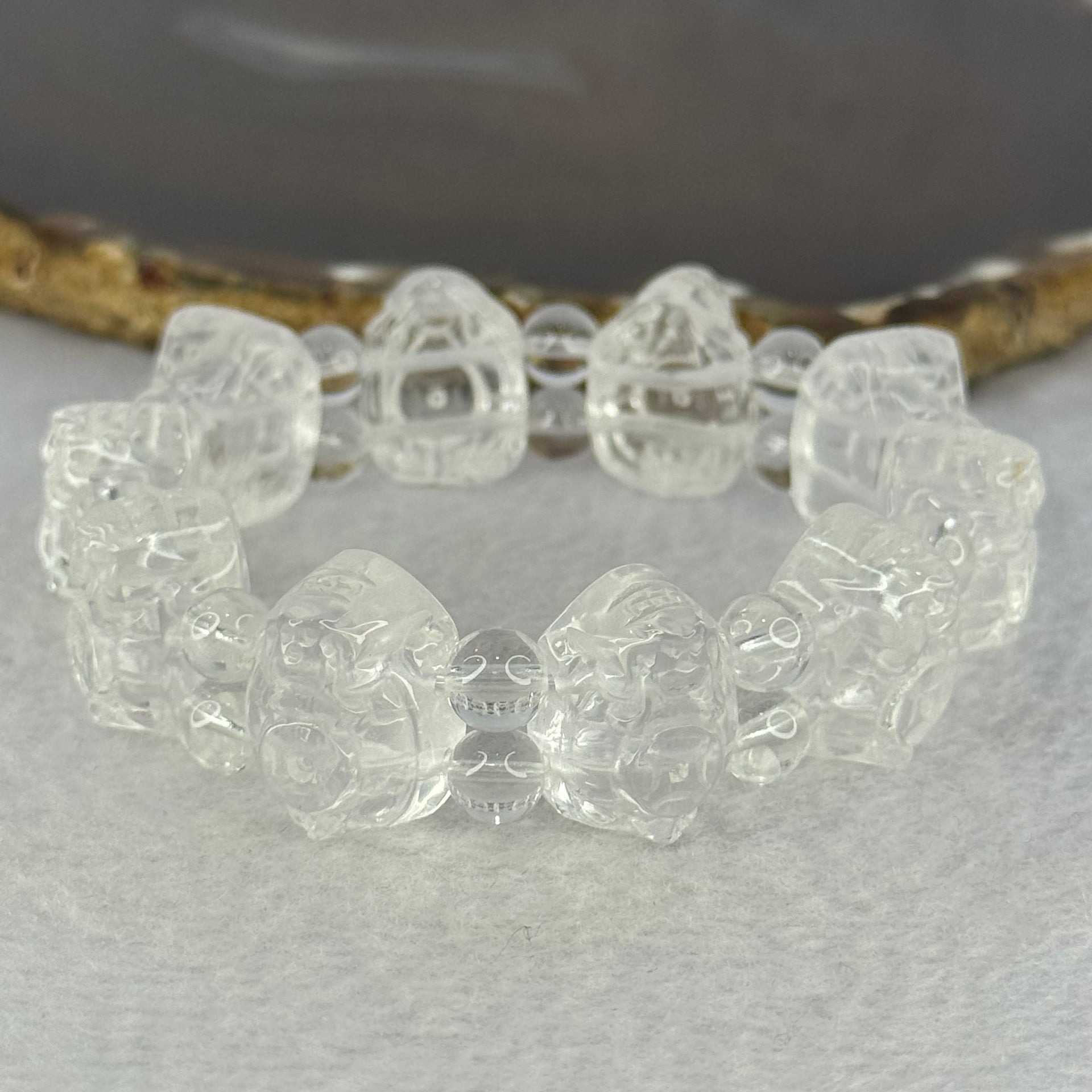 Natural Clear Quartz Dragon Turtle and Beads Bracelet 57.77g 17cm 18.3 by 13.5 by 11.9mm 10 Dragon Turtle - Huangs Jadeite and Jewelry Pte Ltd