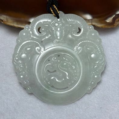 Type A Light Lavender Green Jadeite 3 Goats and Pixiu Pendent 31.66g 53.6 by 53.2 by 5.7mm