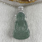 Natural Type A Icy Blueish Green Jadeite Guanyin Pendant Necklace in S925 Silver | (23.44g | 59cm S925 | 39.5 x 25.0 x 2.5mm | Compassion, Peace & Lifelong Protection Anchor, Feng Shui Guardian) - Huangs Jadeite and Jewelry Pte Ltd