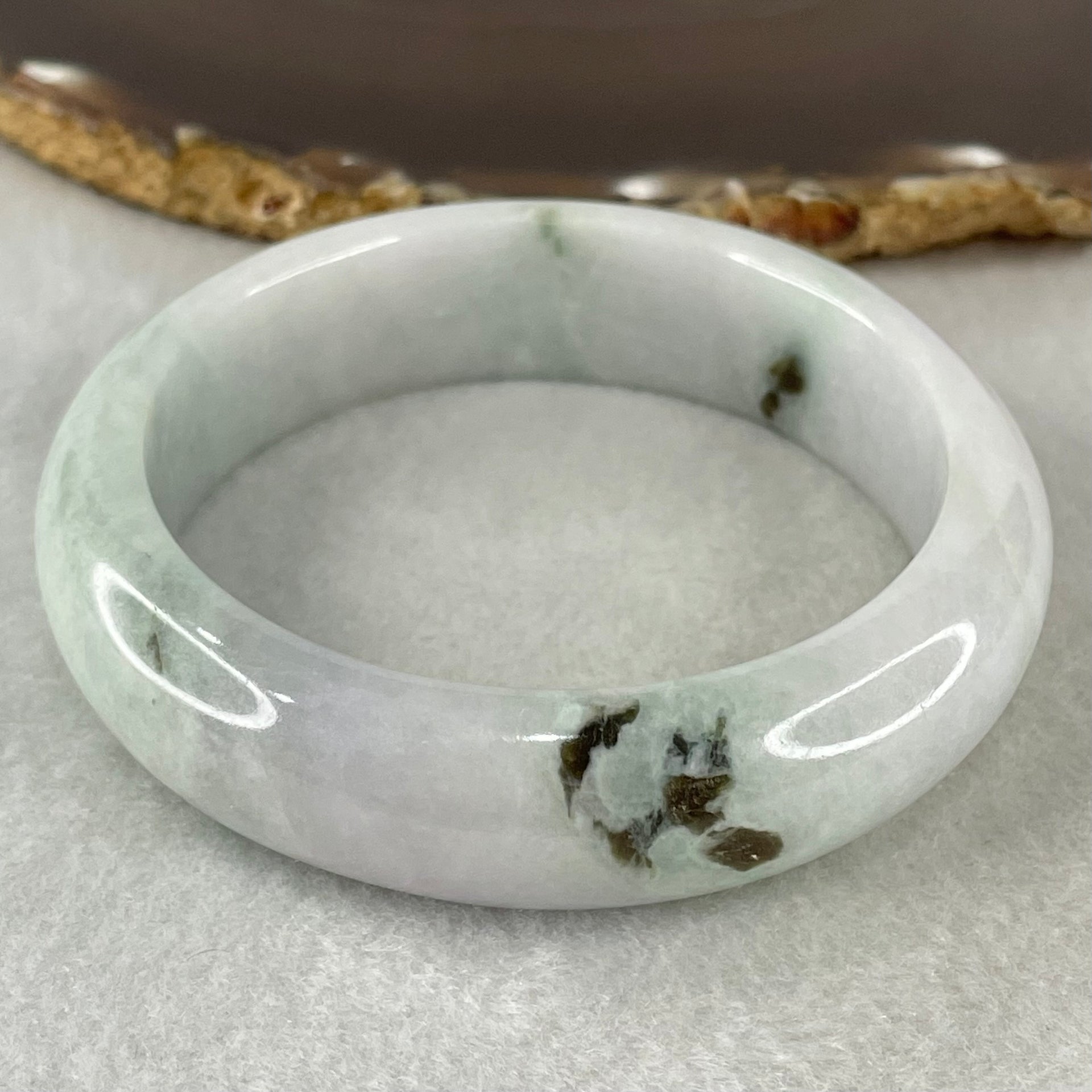Type A Light Lavender and Light Green with Blueish Green Piao Hua Floral Jadeite Bangle 81.44g Inner Diameter 58.5mm 16.6 by 9.4mm (External and Internal Lines) - Huangs Jadeite and Jewelry Pte Ltd