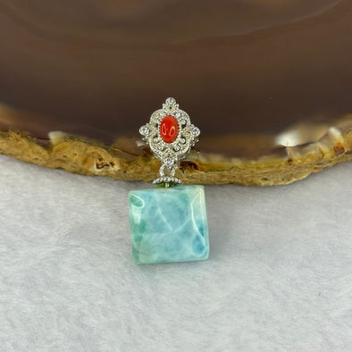 Natural Larimar With Nan Hong in Sliver Claps Charm/Pendent 4.01g 13.5 by 13.3 by 6.4mm 5.2 by 3.5 by 1.2mm - Huangs Jadeite and Jewelry Pte Ltd