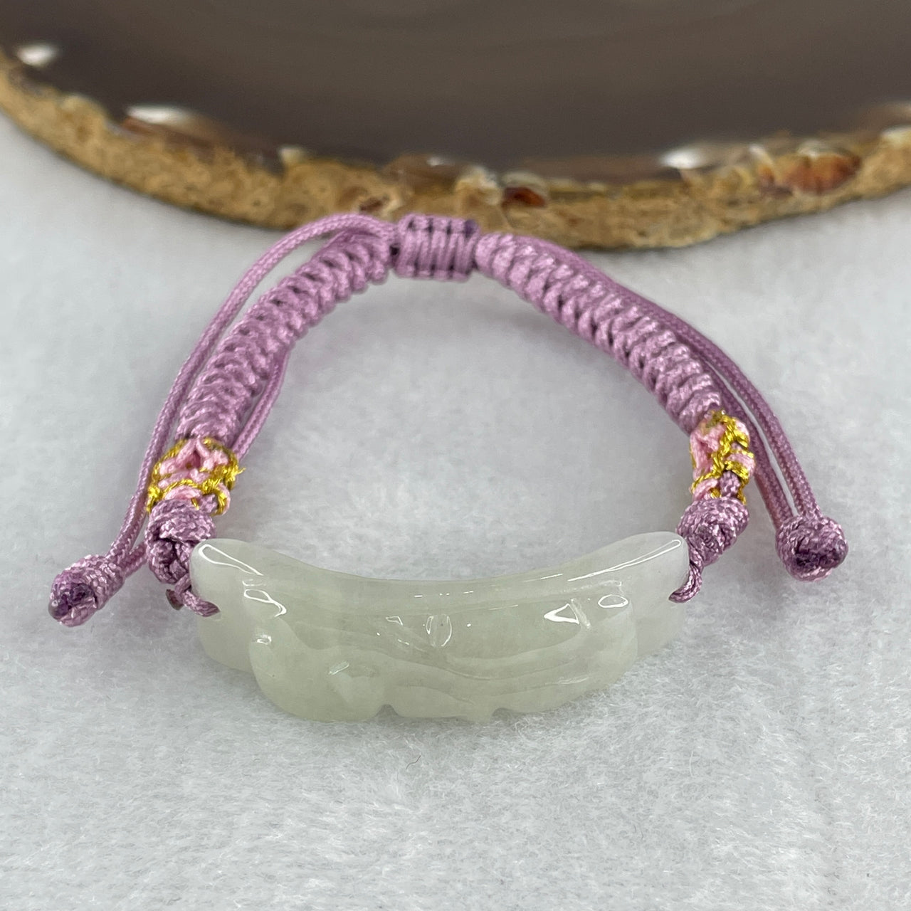 Certified Natural Type A Jelly Light Green Jadeite Pixiu in String Bracelet 10.10g 40.7 by 12.1 by 6.9mm