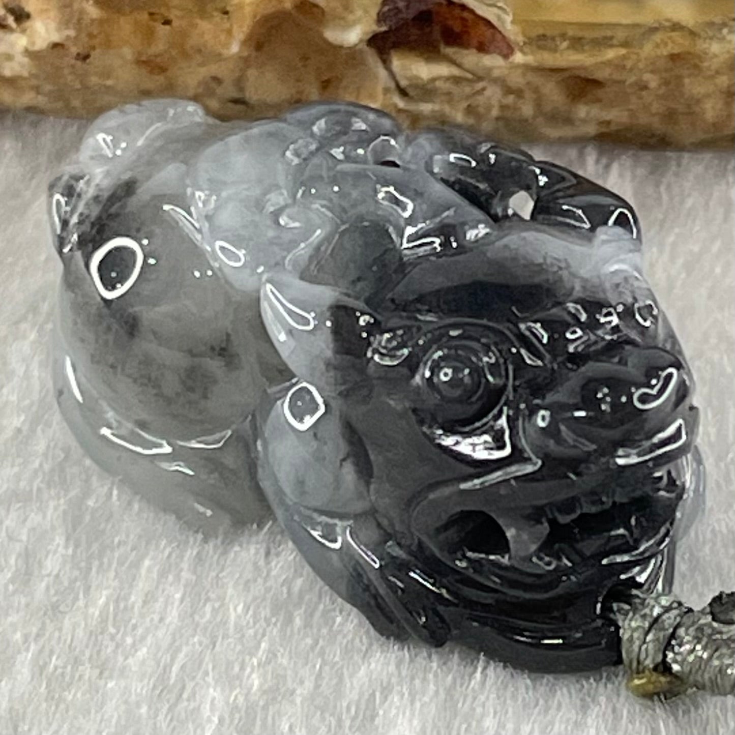 Type A Wuji Black Grey Patches Jadeite Male Pixiu Pendant Charm 8.96g 25.4 by 14.9 by 12.7mm - Huangs Jadeite and Jewelry Pte Ltd