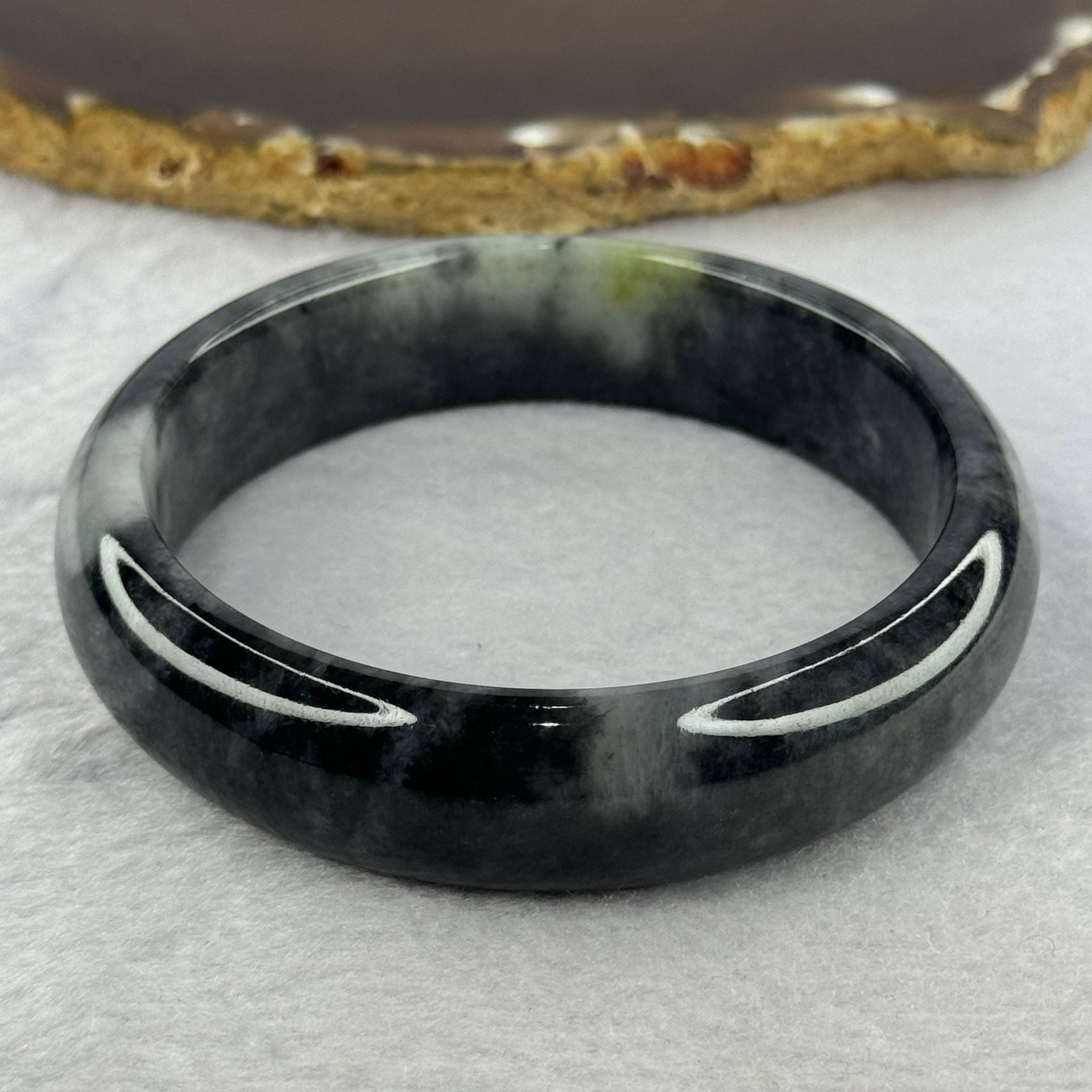 Type A Wuji Black Grey and Yellow Jadeite Bangle 72.74g Internal Diameter 60.5mm 16.4 by 8.1mm (Close to Perfect) - Huangs Jadeite and Jewelry Pte Ltd
