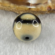 Natural Powerful Tibetan Old Oily Yellowish White with Black Agate 3 Eyes Dzi Bead Heavenly Master (Tian Zhu) 三眼天诛 4.06g 14.5mm - Huangs Jadeite and Jewelry Pte Ltd