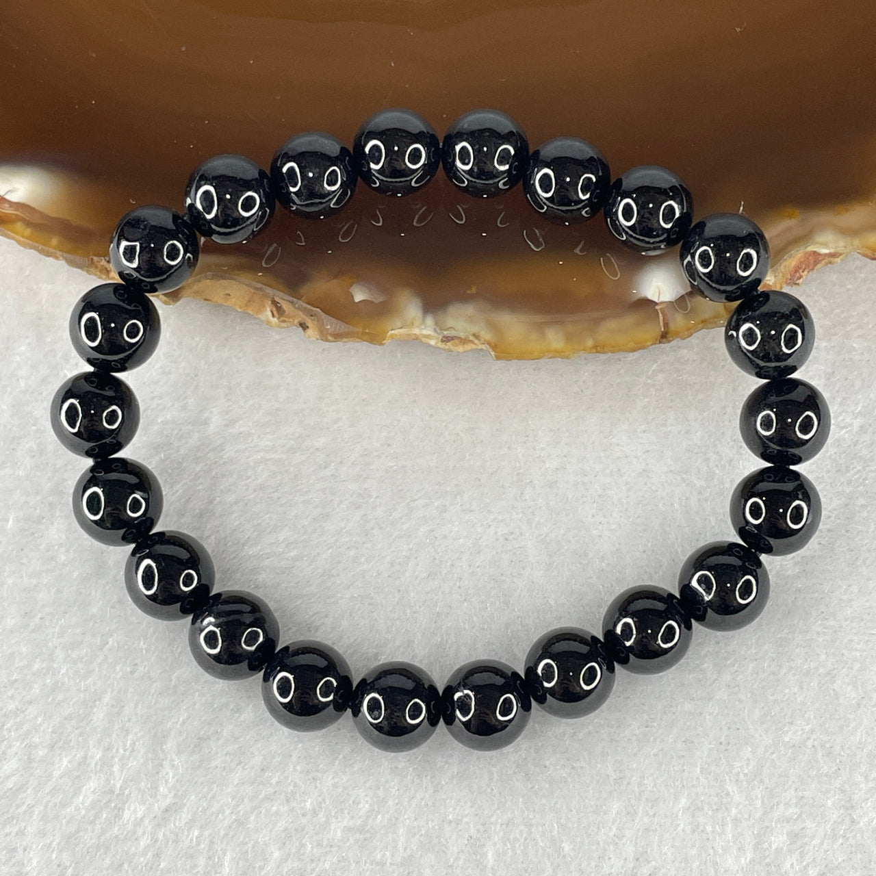 Certified Natural Type A Opaque Black Omphacite Jadeite Beads Bracelet 19.14g 14.5cm 7.9mm 22 Beads
