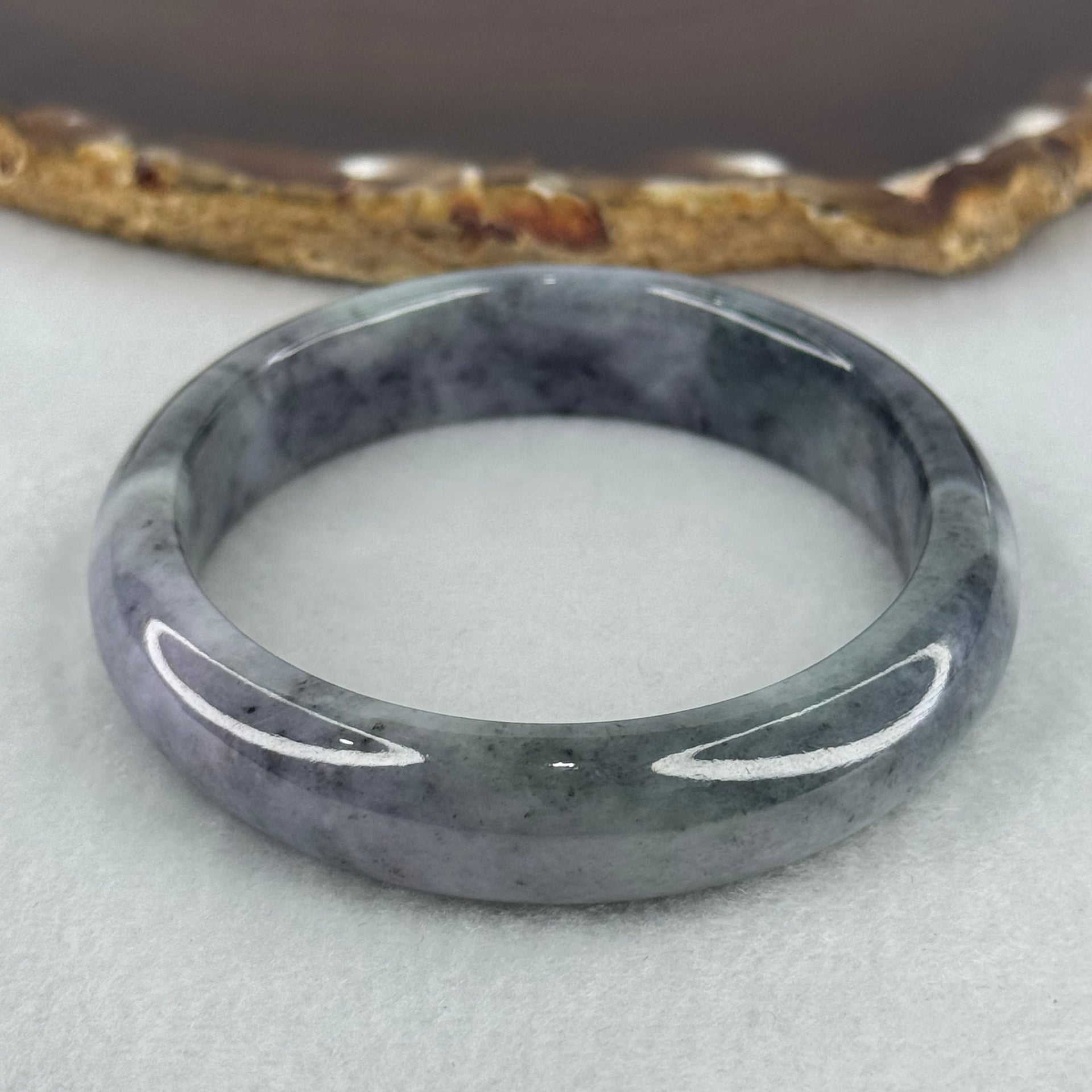 Type A Wuji Grey Black with Lavender Jadeite Oval Bangle Internal Diameter 57.8mm 48.41g 12.7 by 7.7mm (Very Slight Fine Internal Lines) - Huangs Jadeite and Jewelry Pte Ltd